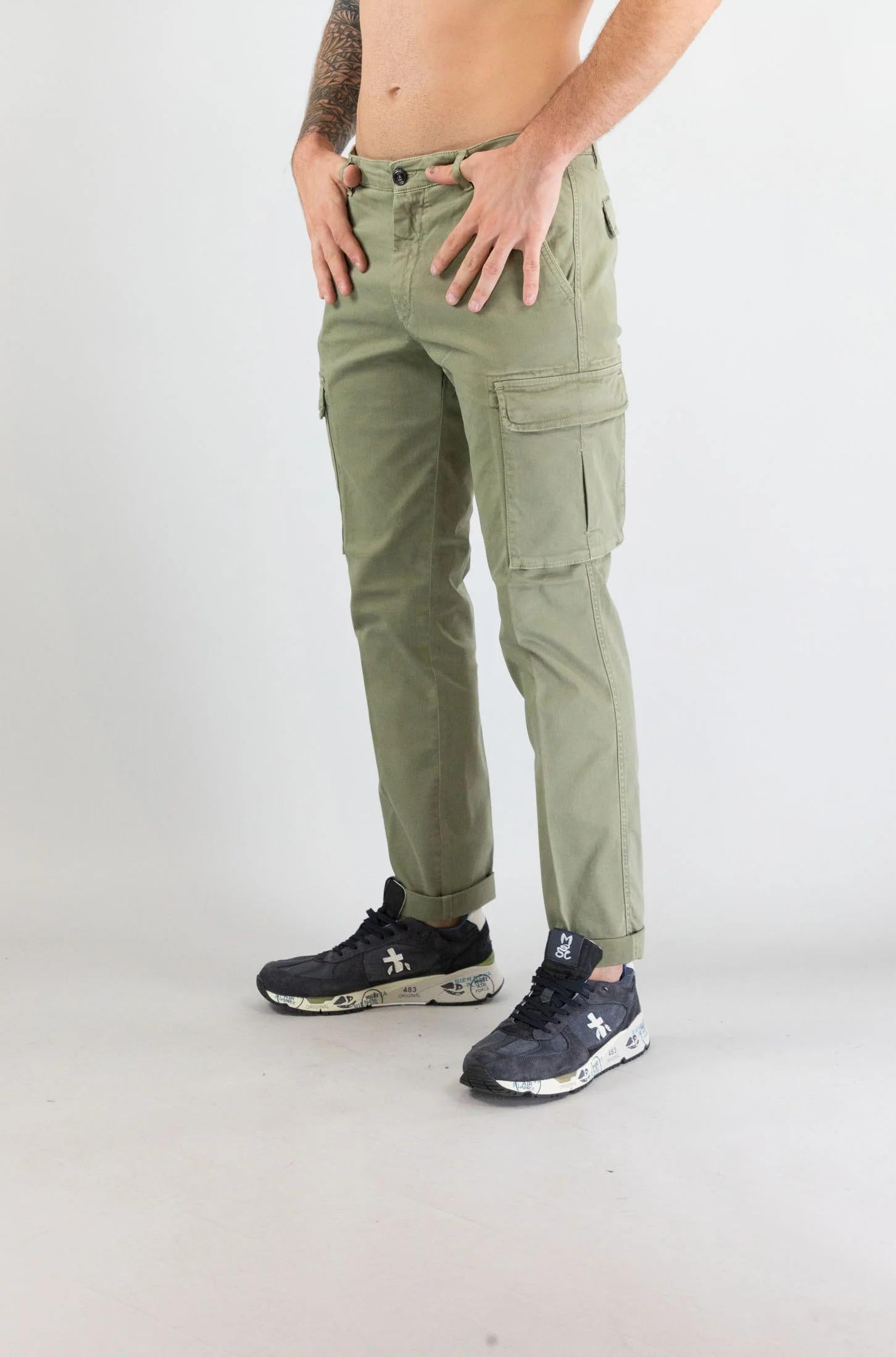 Pantalone Cargo 40weft Verde Salvia da Uomo aiko 2374 AIKO_2374 W2359 40WEFT 