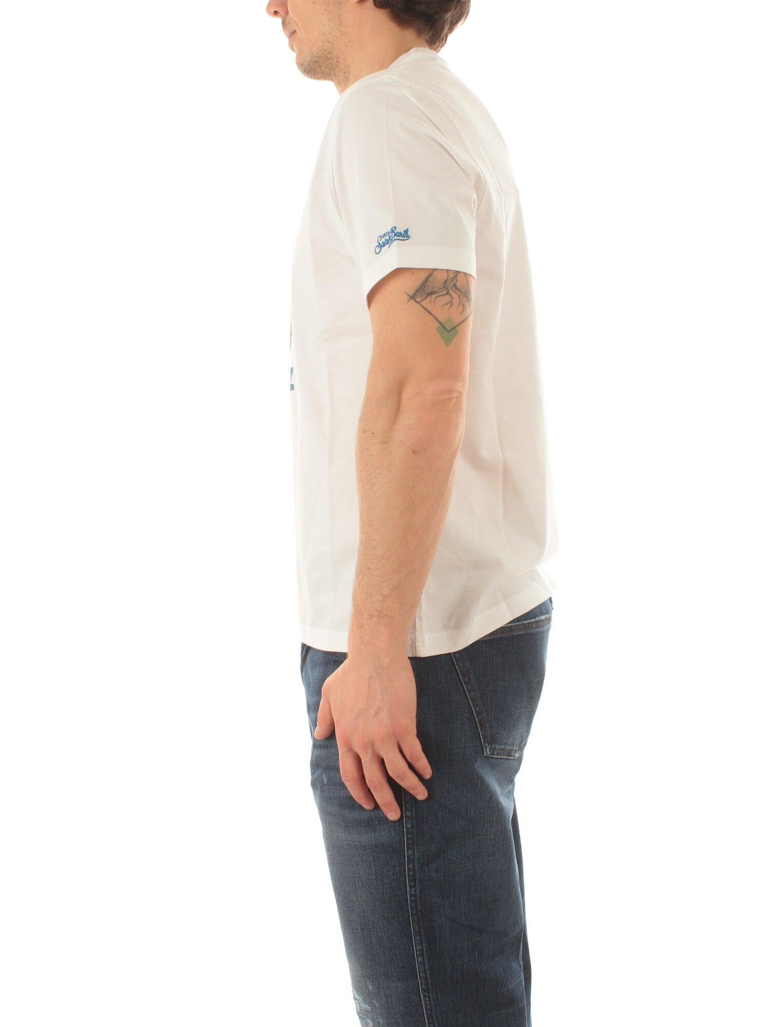 T-shirt Man in Cotone Con Stampa Piazzata Spiaggina Davanti  | FIAT 500 EDIZIONE SPECIALE TSHM001 02620H MC2 SAINT BARTH 