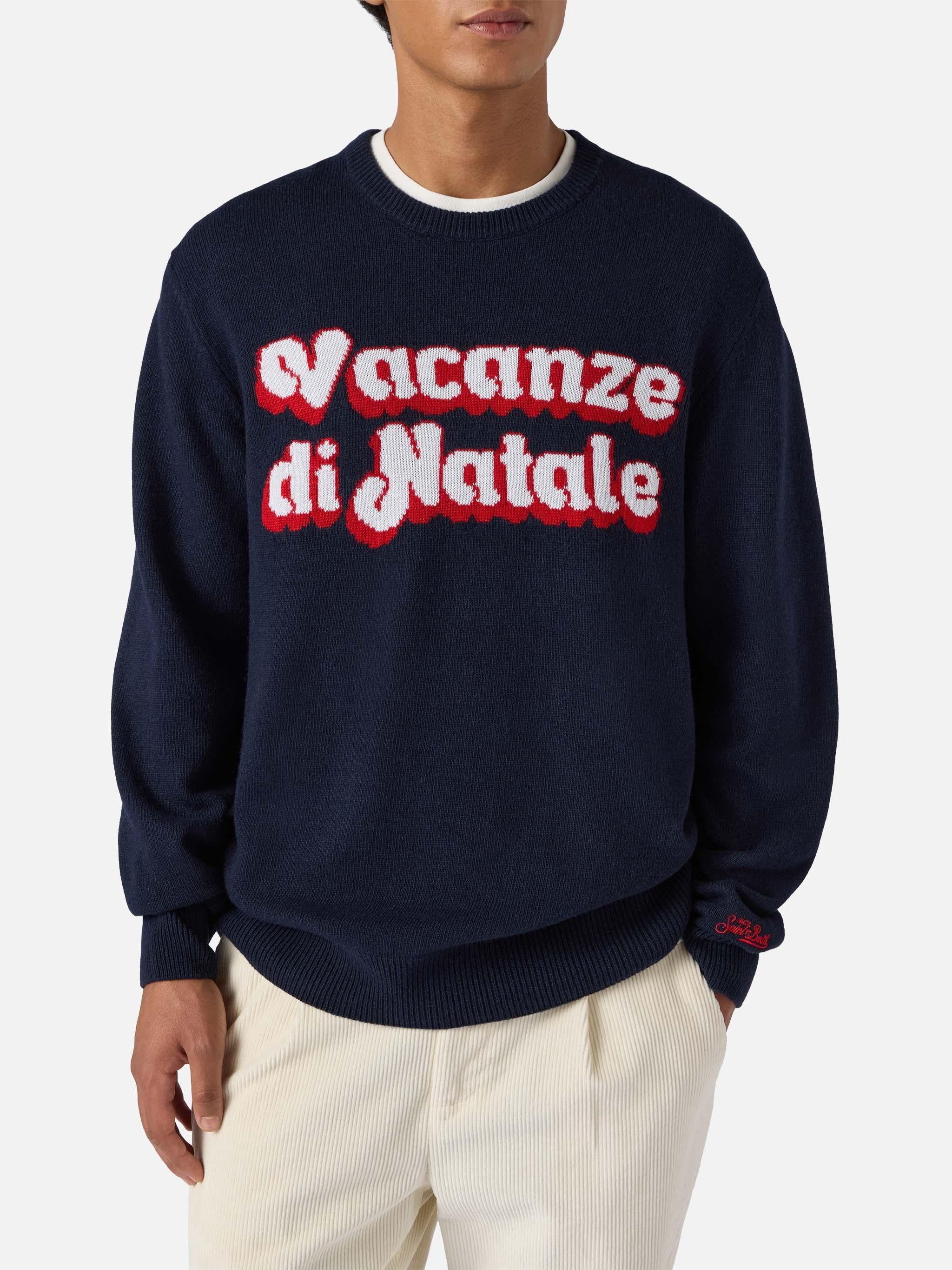 Blue sweater Heron with Vacanze di Natale logo jacquard | VACANZE DI NATALE SPECIAL EDITION HER0001 00013I MC2 SAINT BARTH 