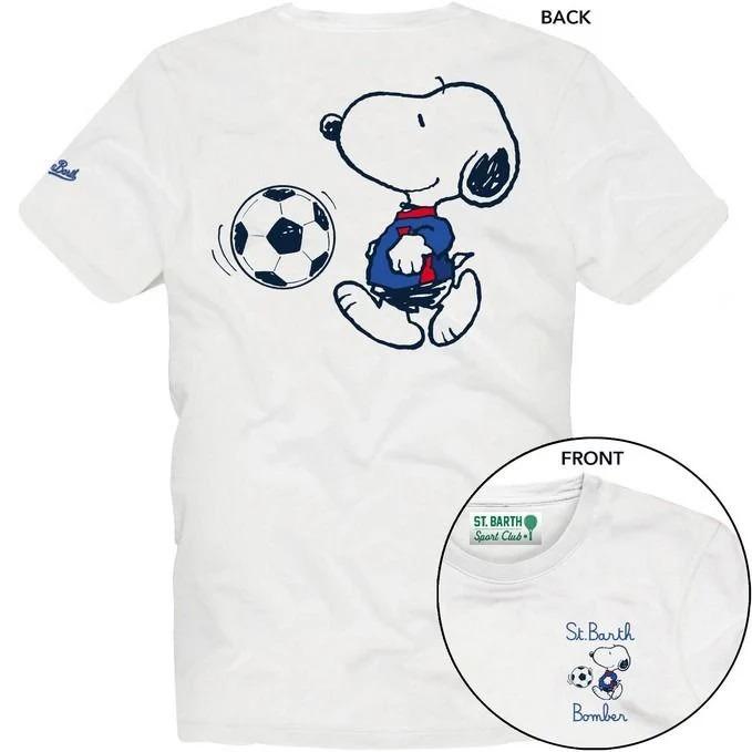 T-shirt in cotone con ricamo St. Barth bomber e stampa Snoopy | SNOOPY PEANUTS® SPECIAL EDITION CAM0001 00993I MC2 SAINT BARTH 
