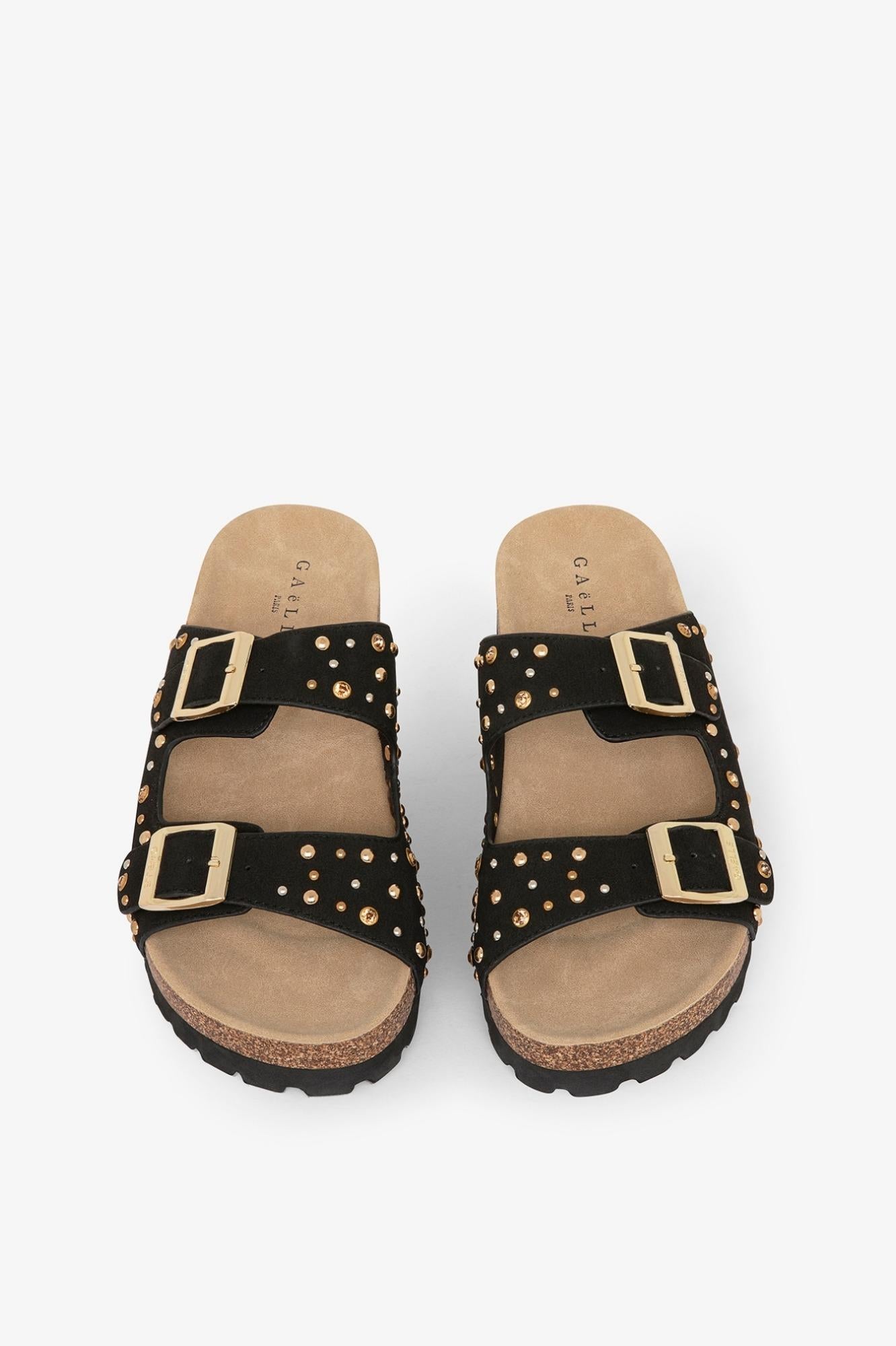 Sandalo In Suede Con Doppia Fibbia E Borchie  Nero - Gaëlle Paris GACAW01719-MTFI0007 NE01 GAELLE 