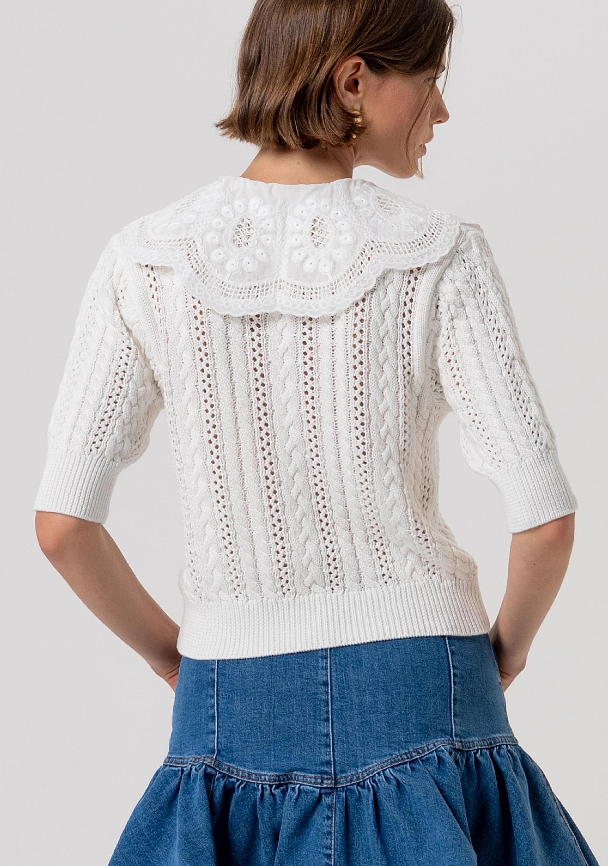 Maglia regular in cotone con punto treccia e trafori cream FR26ST7015K48801 108 FRACOMINA 