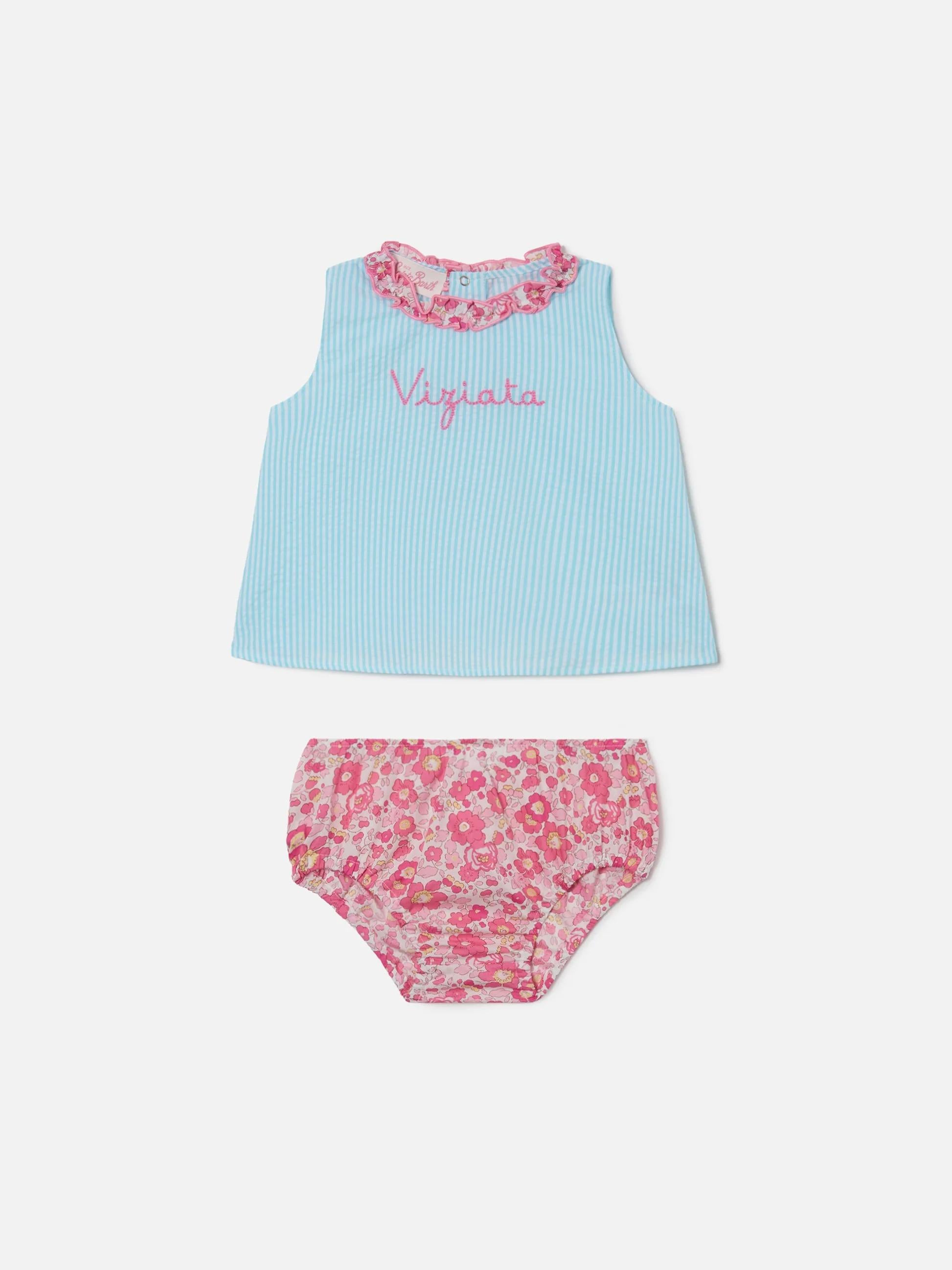 Set Abbie scamiciato e copri pannolino con ricamo Viziata | Made with Liberty Fabric ABB0002 03256L MC2 SAINT BARTH 