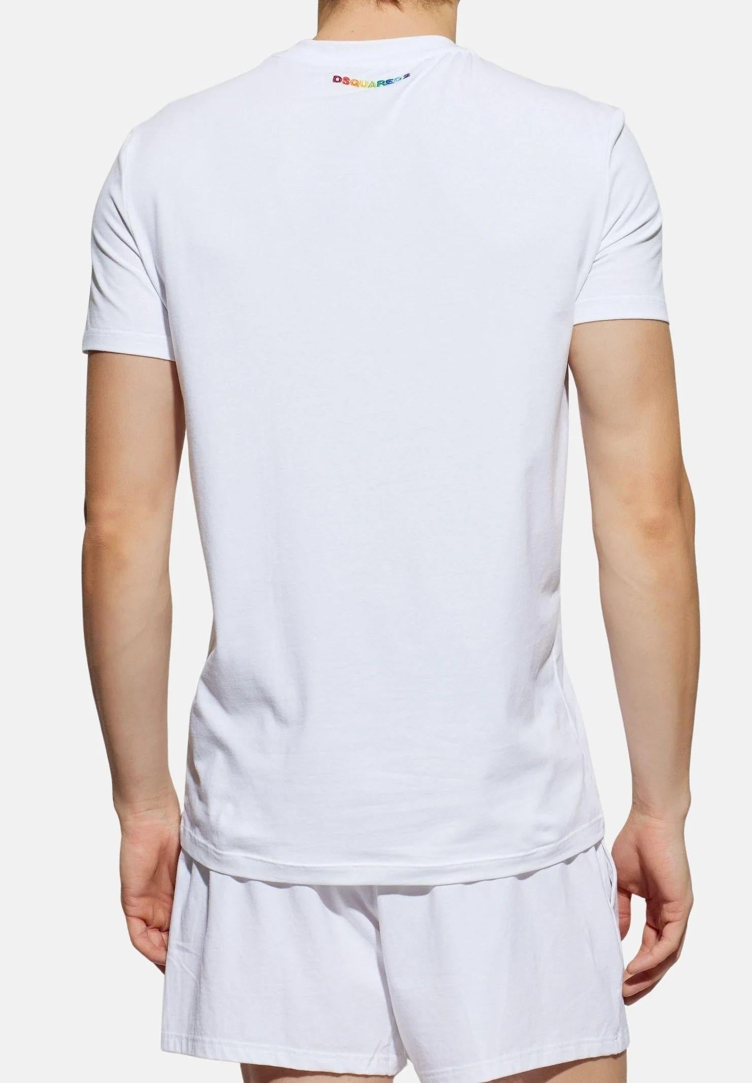 DSQUARED2 T-shirt a manica corta bianca da uomo con ricamo logo sul retro D9M206250100 D9M206250 100 DSQUARED 