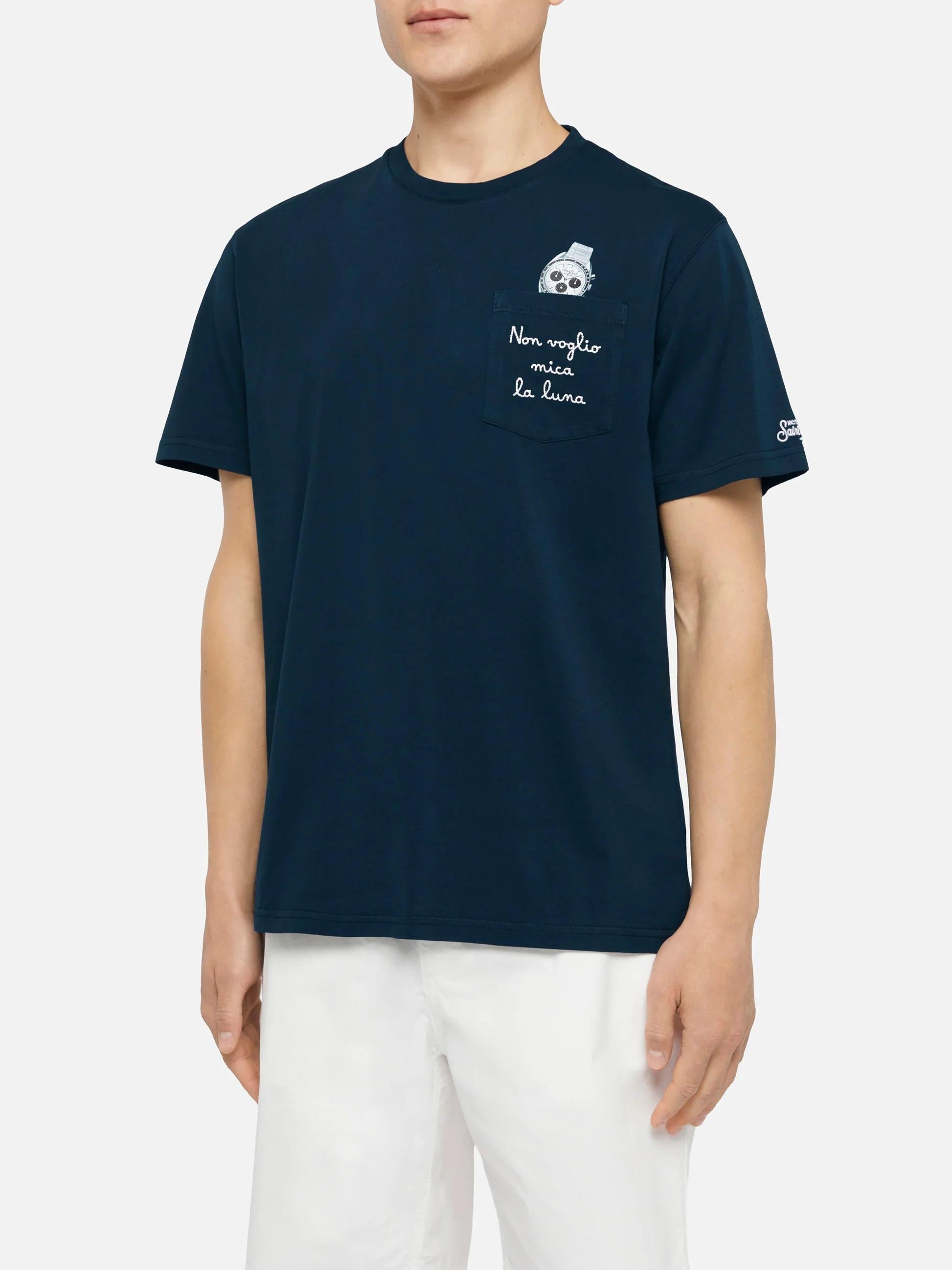 Tshirt in cotone Austin con ricamo e stampa orologio NON VOGLIO MICA LA LUNA AUS0001 04348L MC2 SAINT BARTH 