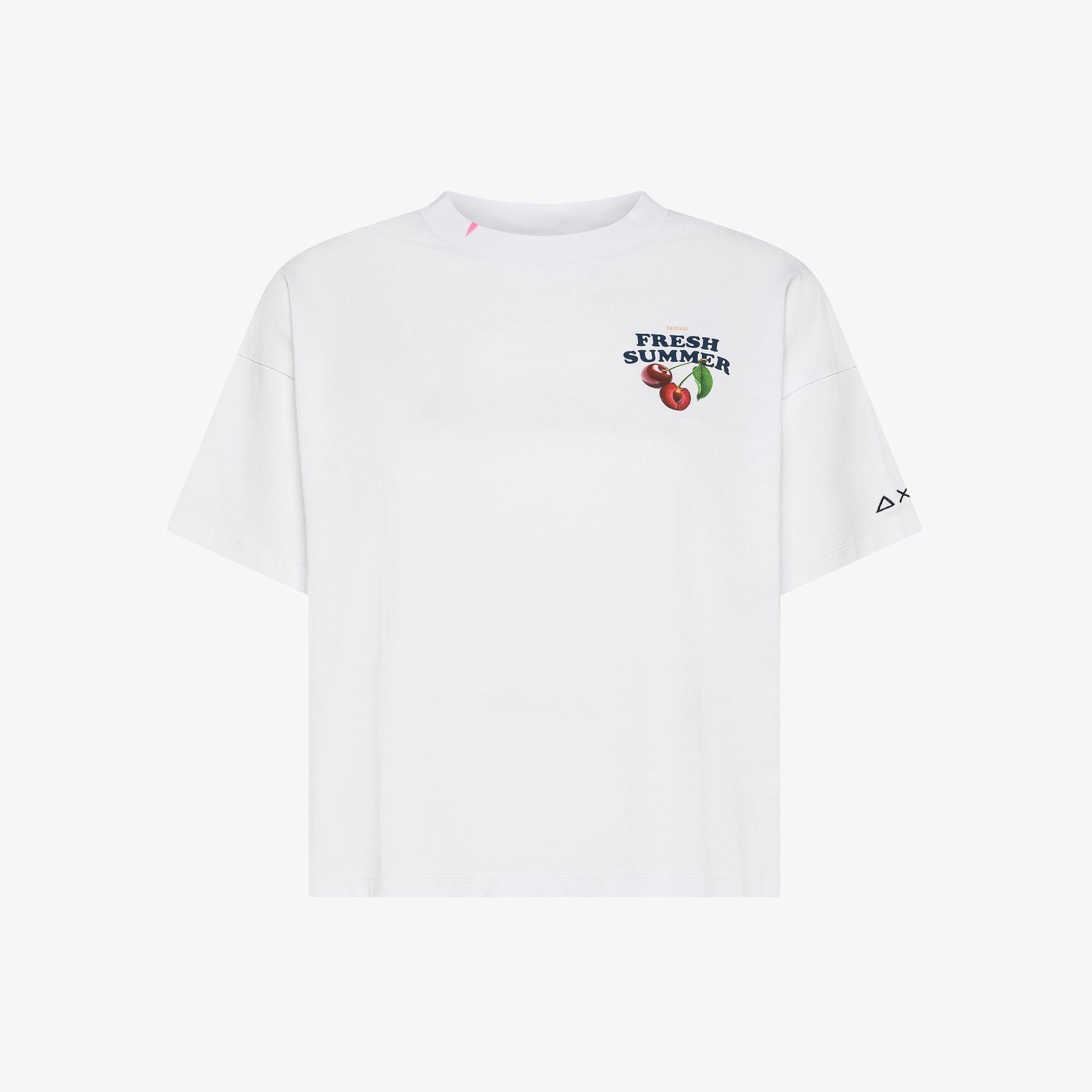 T-shirt in jersey di cotone bianco/blu navy T36242 0107 SUN 68 