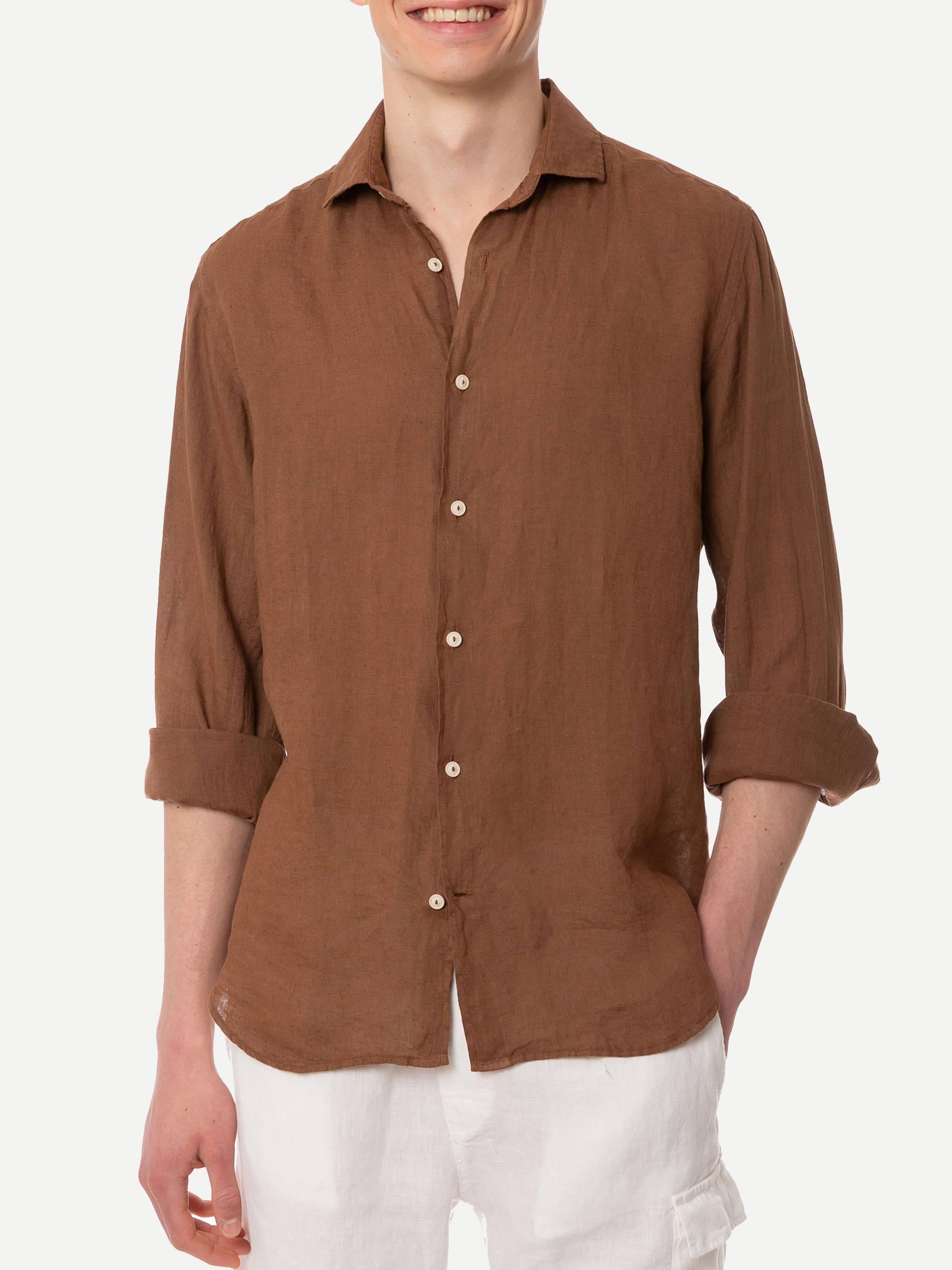 Camicia Pamplona In Lino Marrone PAMP001 00320H MC2 SAINT BARTH 