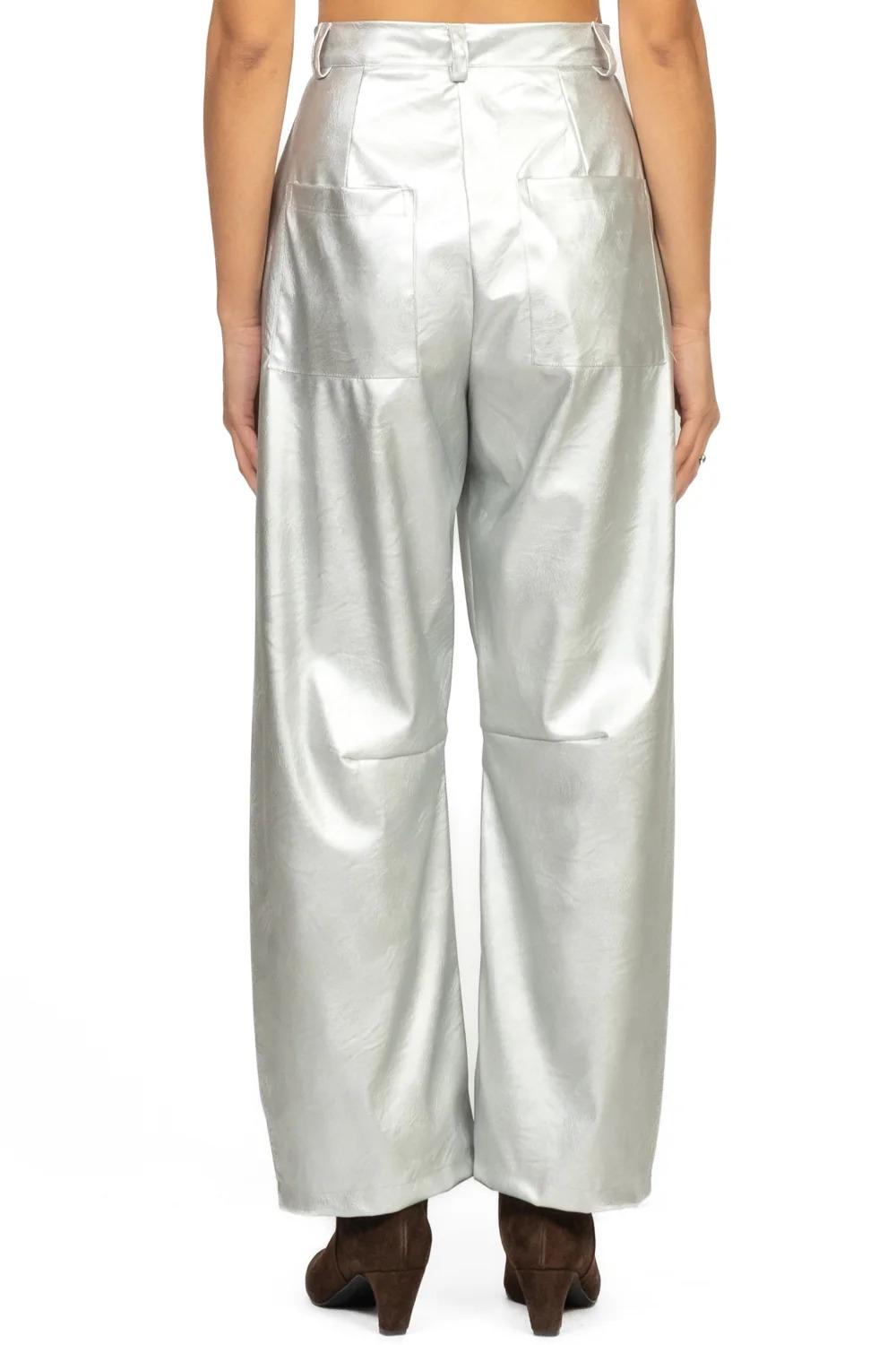 Vicolo - Pantalone barrel ecopelle laminato Art. TF2050 ARGENTO TF2050 ARGENTO VICOLO 