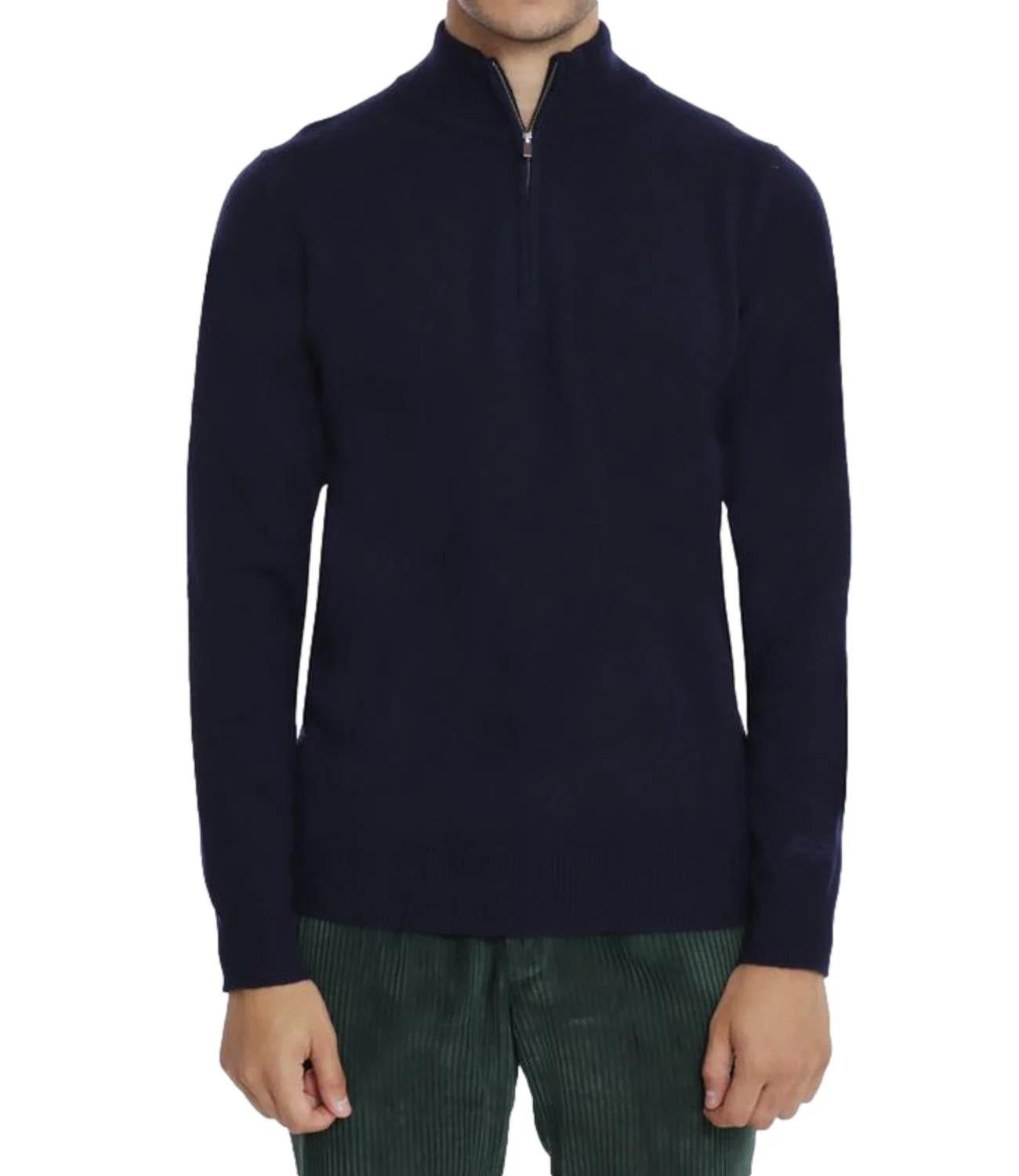 Pullover a mezza zip Jermyn in 100% lambswool night blue JERM002 00063I MC2 SAINT BARTH 