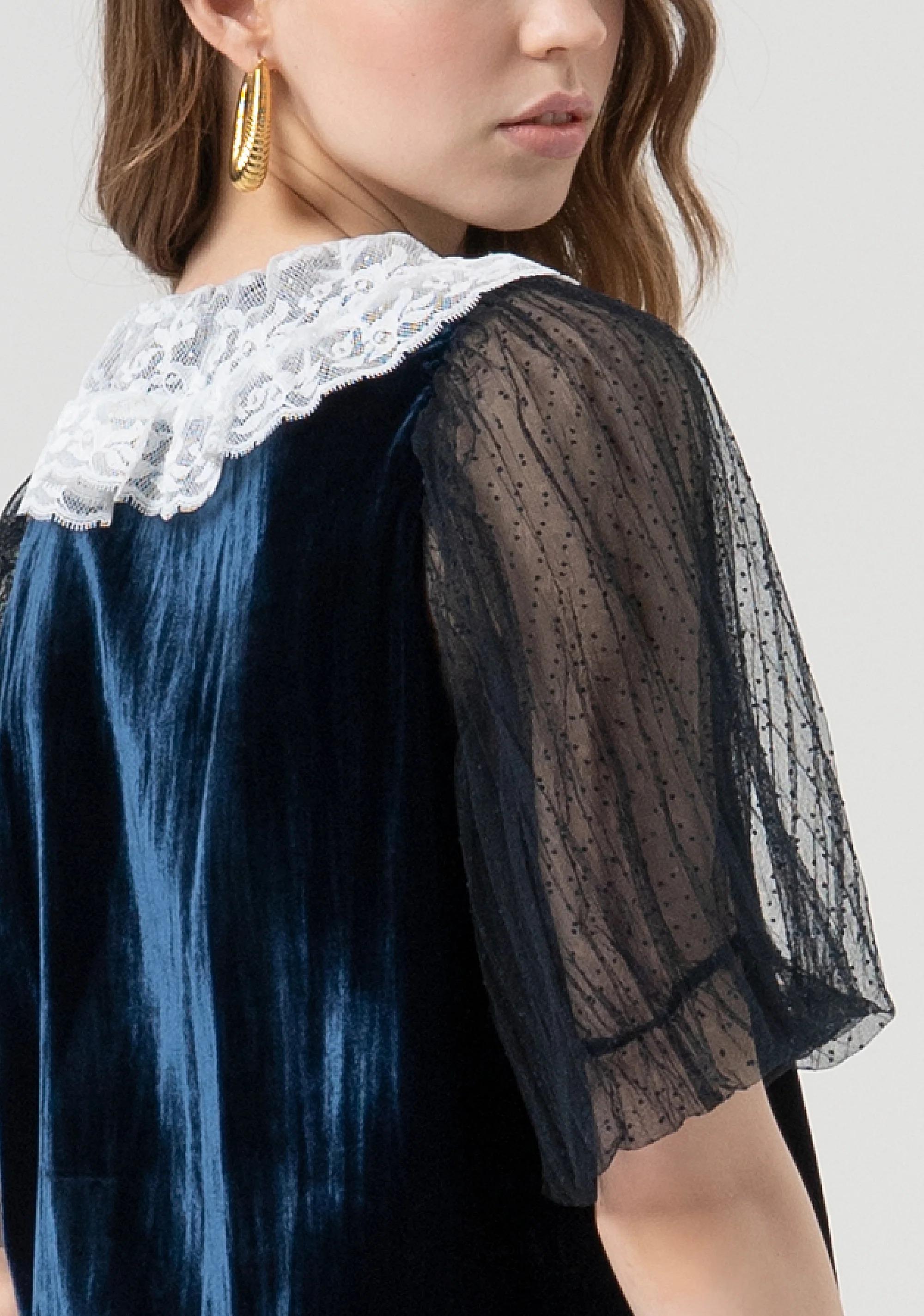 Fracomina Blusa regular in velluto con seta dark blue white FR25WT3037J48701 270 FRACOMINA 