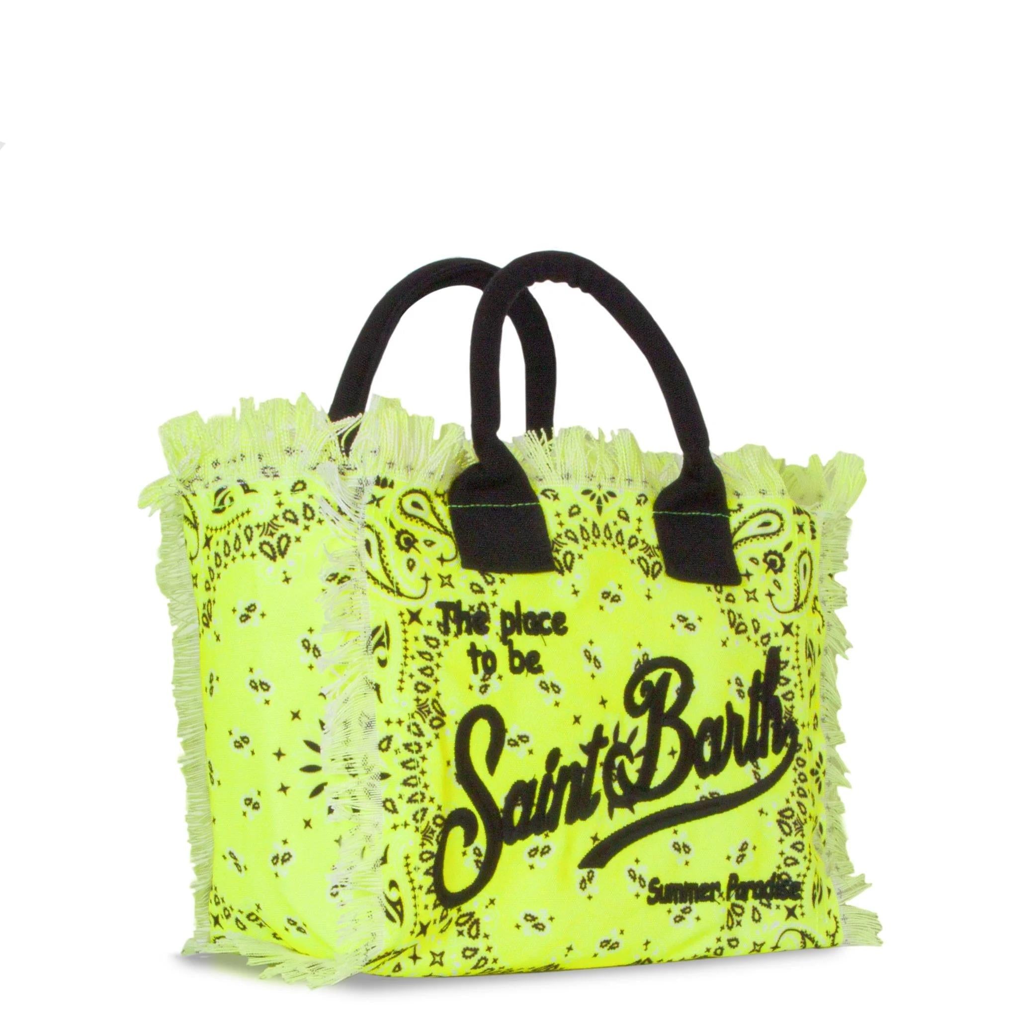 Borsa Colette in canvas di cotone con stampa bandana giallo fluo COL0001 00004D MC2 SAINT BARTH 