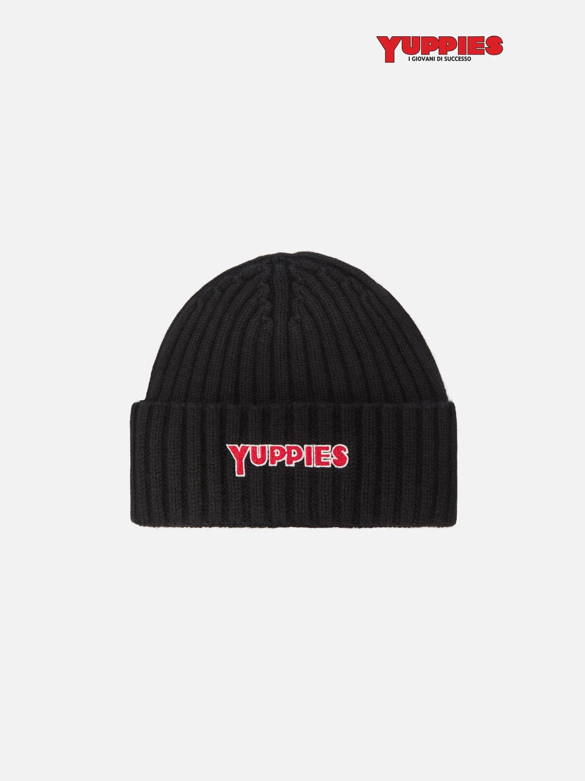 Berretto Wengen in misto cashmere nero con ricamo Yuppies WENG001 00420I MC2 SAINT BARTH 