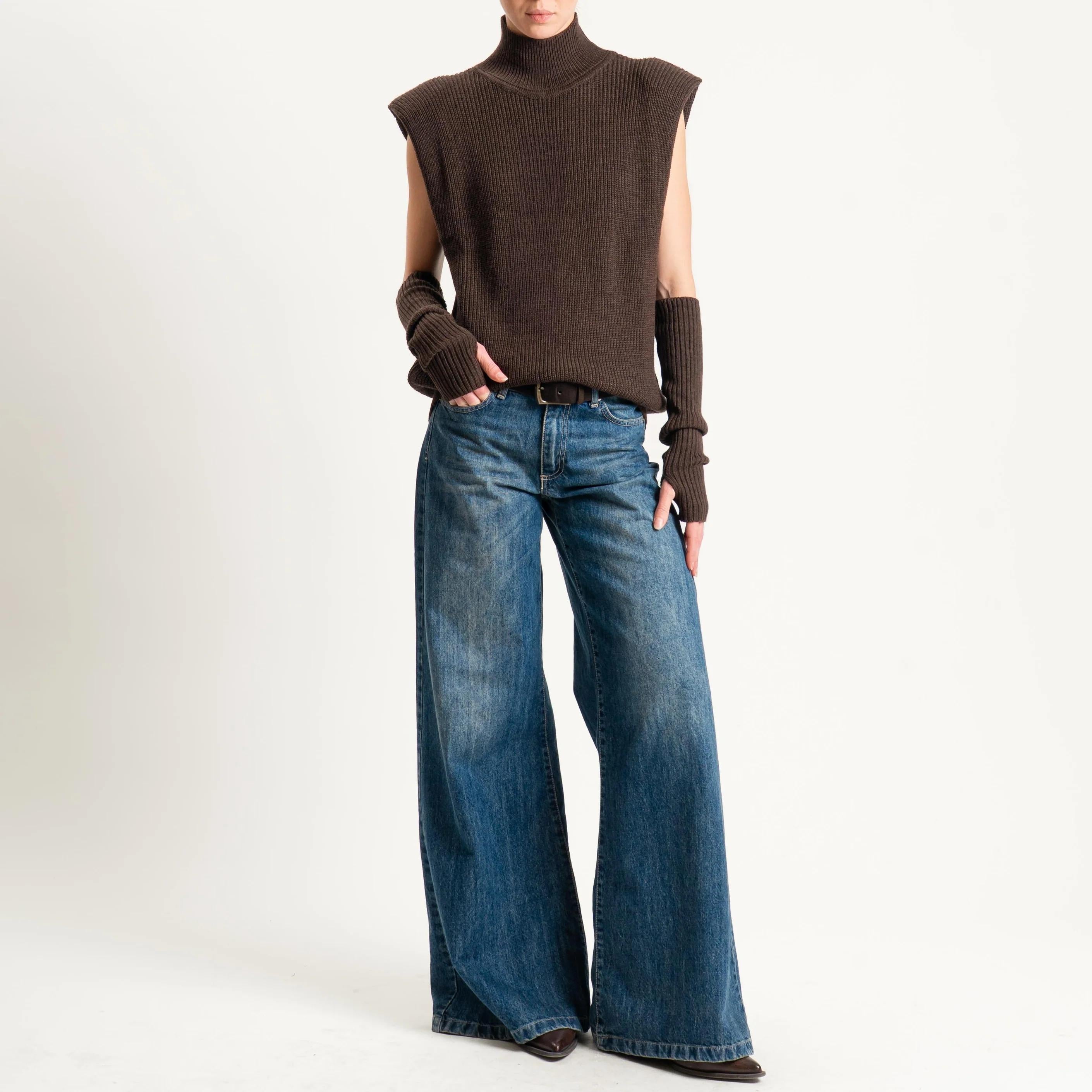 Vicolo-Maglia smanicata misto alpaca con manicotti - moro 77332F MARRONE VICOLO 