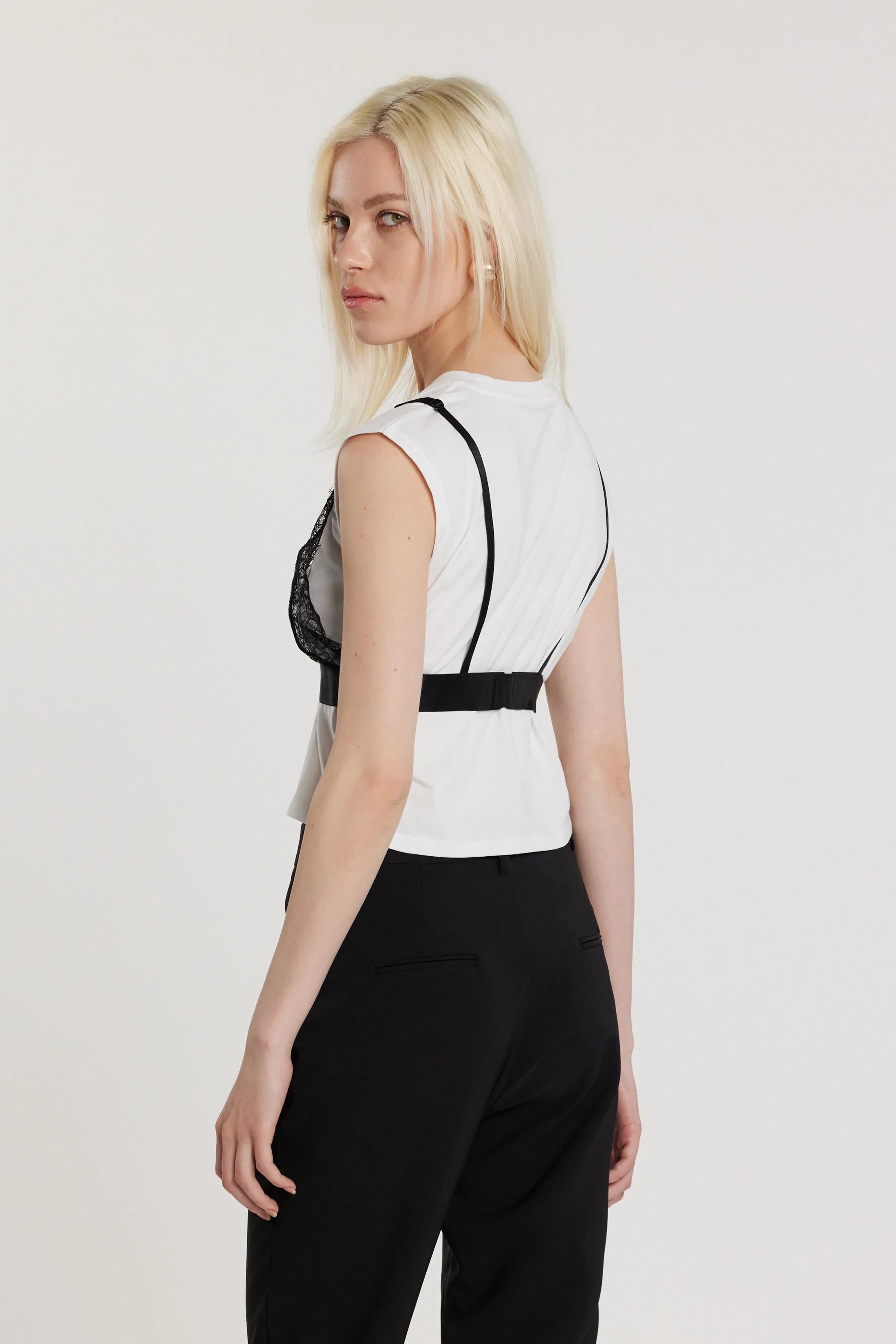 RELISH T-Shirt CAROLE corta maniche corte aletta con inserto lingerie pizzo WHITE RDP2601046016 1100 RELISH 