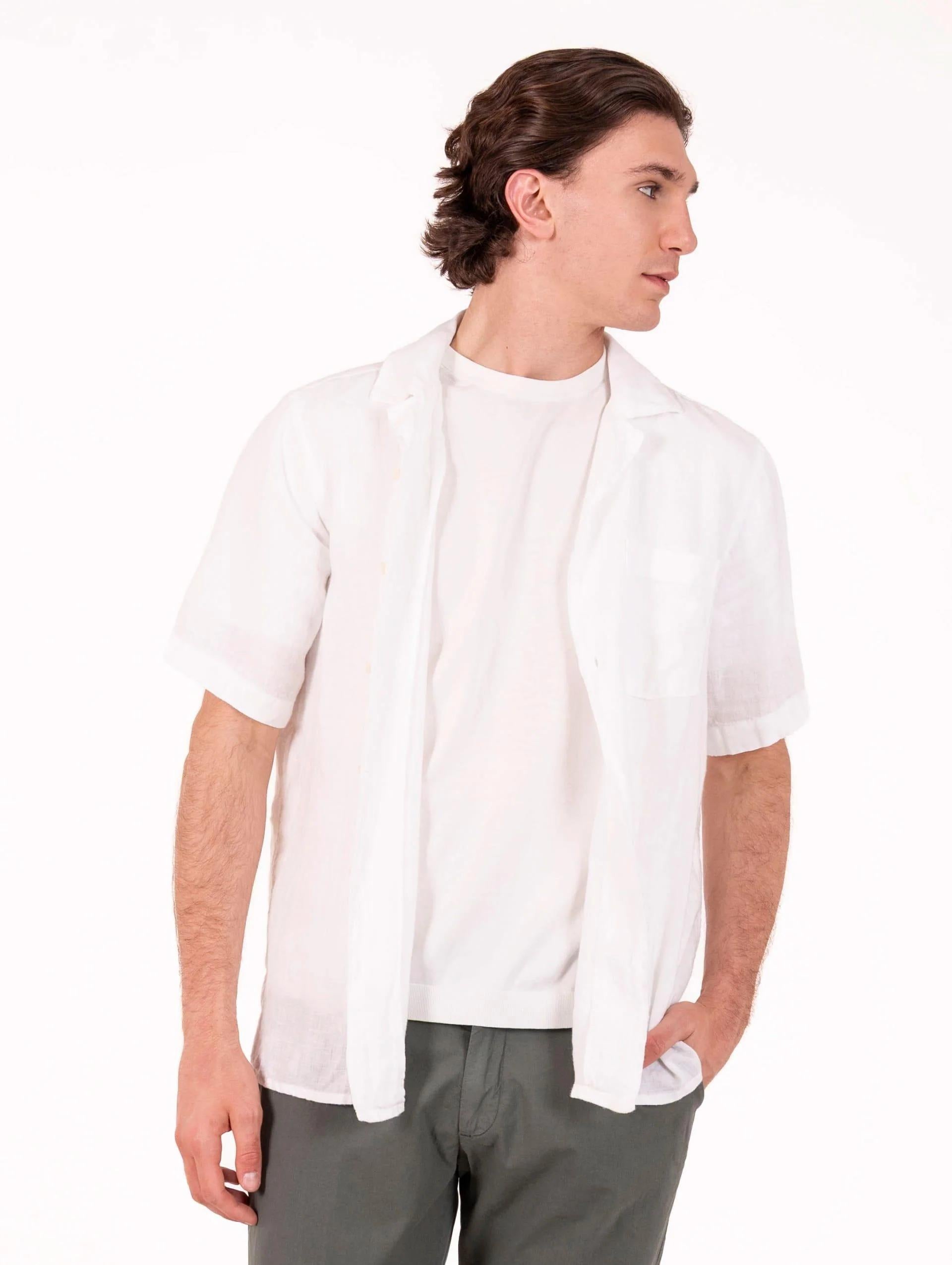Camicia Bowling Roy Roger's in Lino Bianca RRU90155P4220569 C0014 ROY ROGER'S 