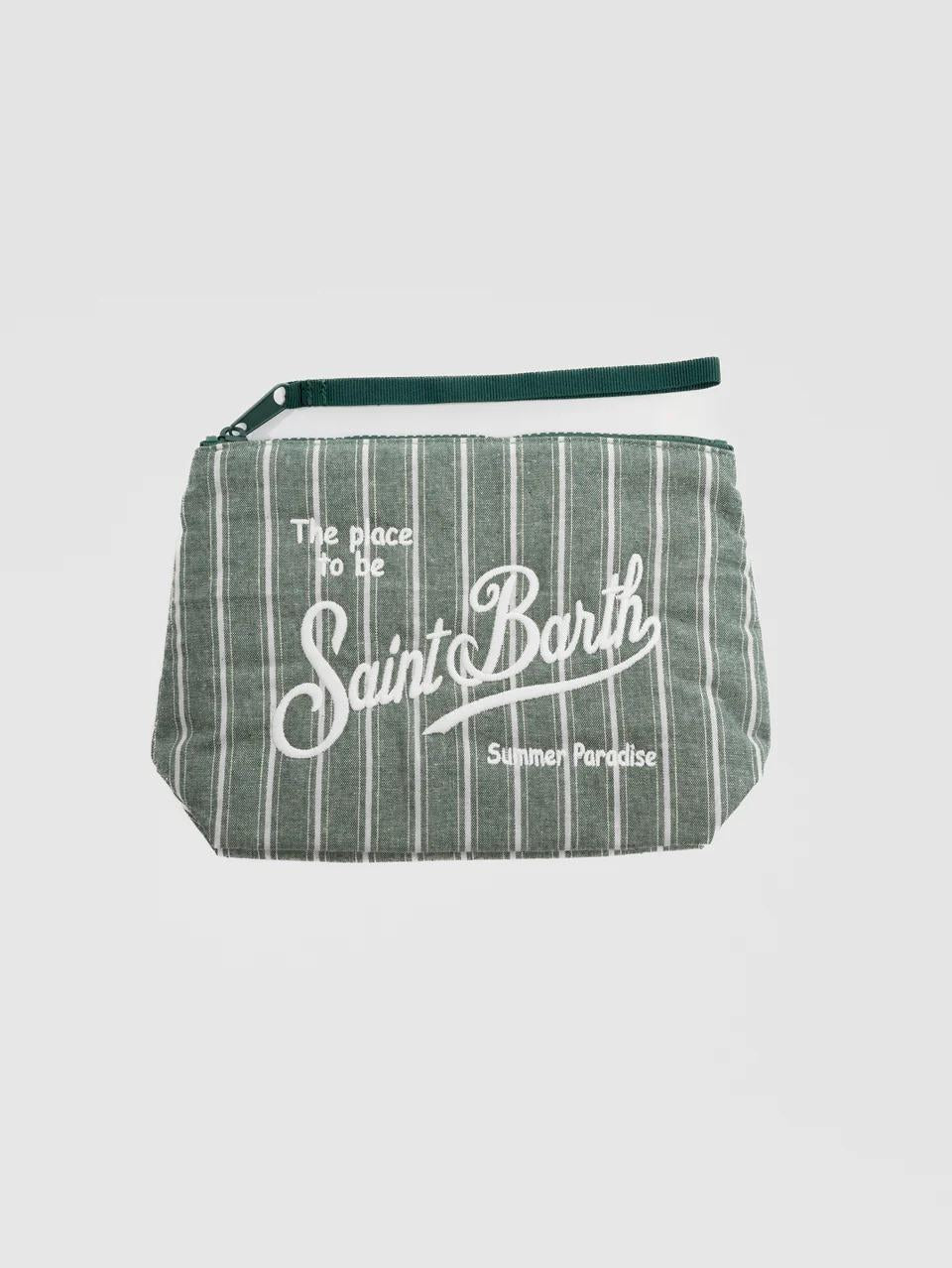 MC2 SAINT BARTH<BR/>Pochette in Cotone a Righe Bianco/Verde ALI0046 00243L MC2 SAINT BARTH 