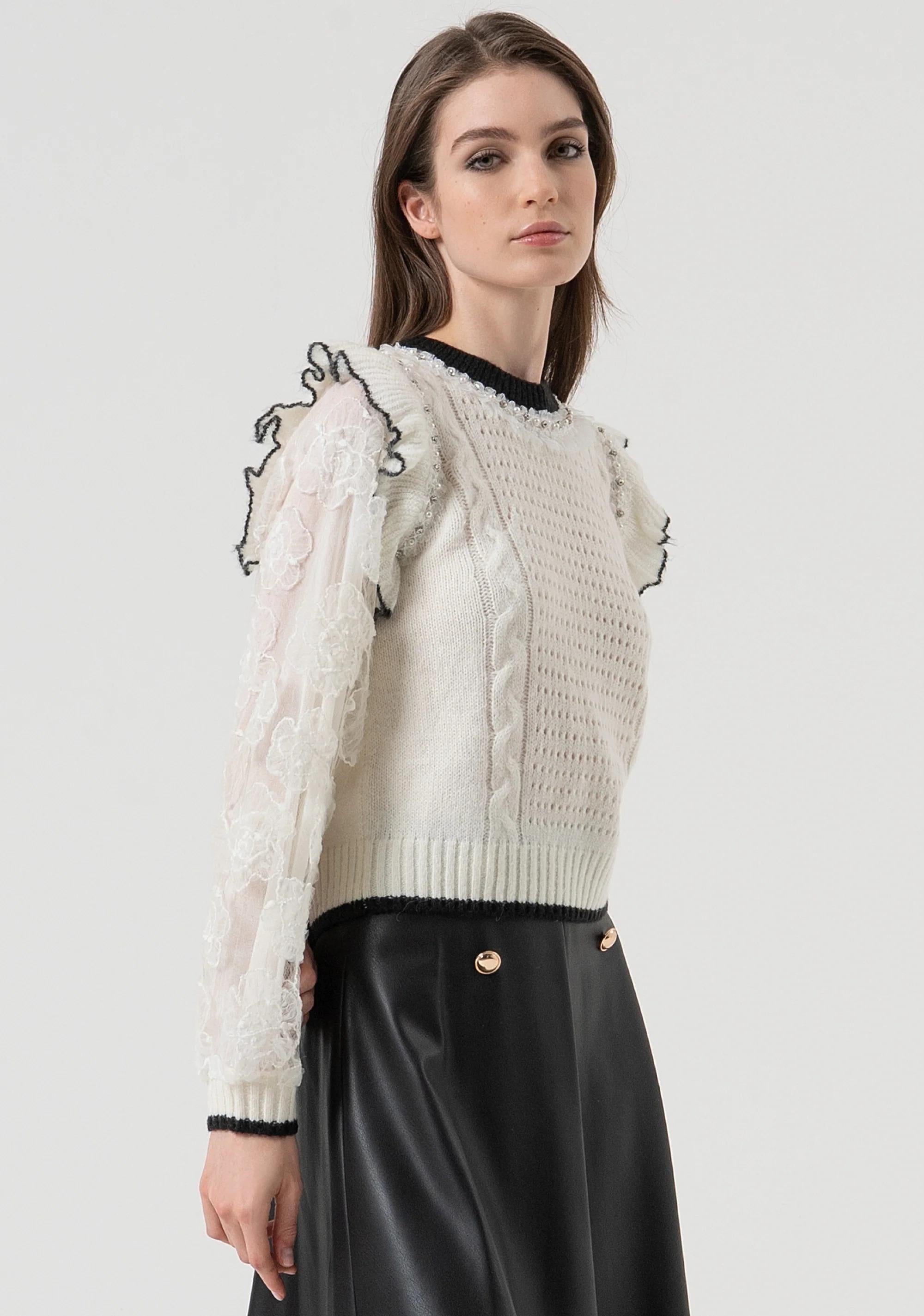 Fracomina Maglia regular con punto treccia e trafori cream FR25WT7040K552E5 108 FRACOMINA 