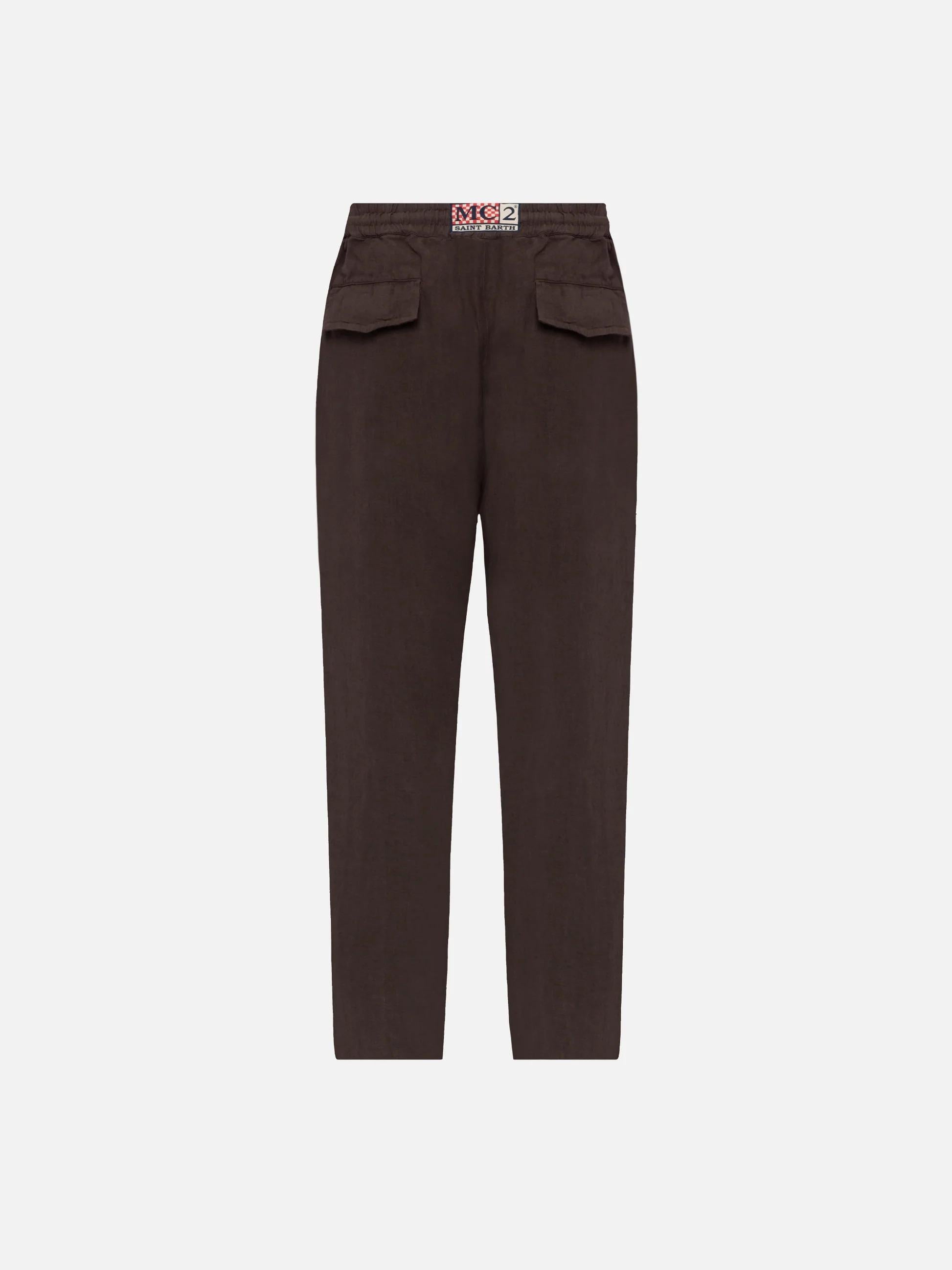 Pantaloni in lino marroni Calais con coulisse CAA0001 00920L MC2 SAINT BARTH 