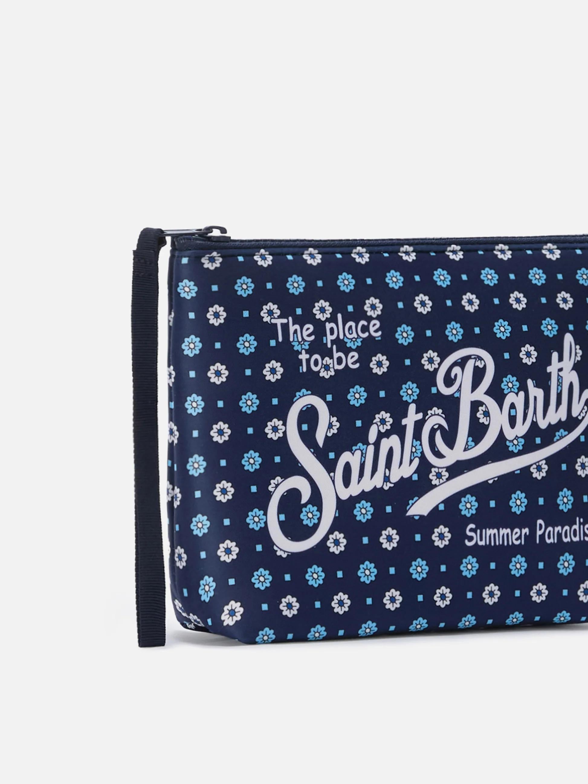 Pochette Aline in scuba blu con stampa a fiori all-over ALIN001 00684L MC2 SAINT BARTH 