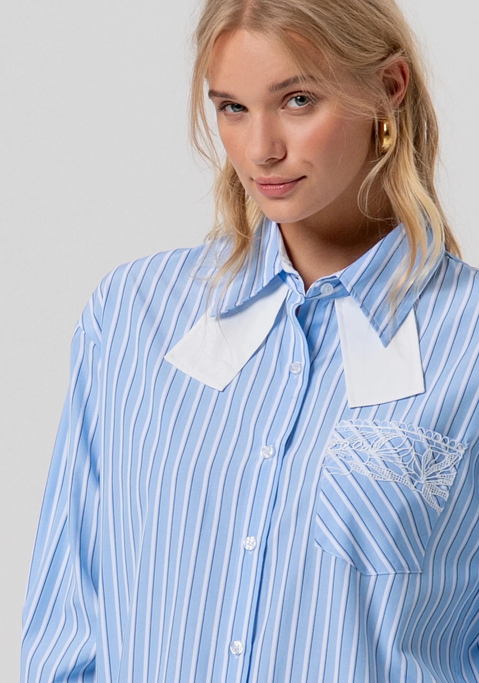 Camicia over lunga a righe whitelightblue FR26ST6029W827N8 I24 FRACOMINA 