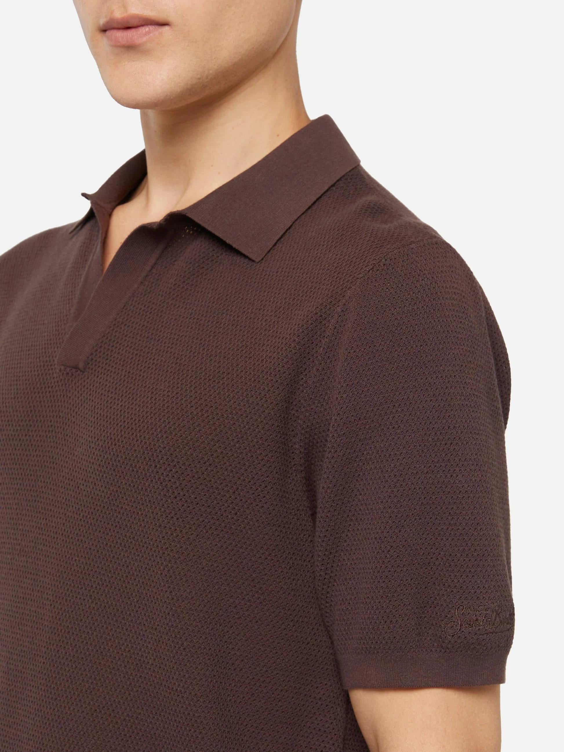 Polo Sloan senza bottoni in maglia a rete marrone SLO0009 00098L MC2 SAINT BARTH 