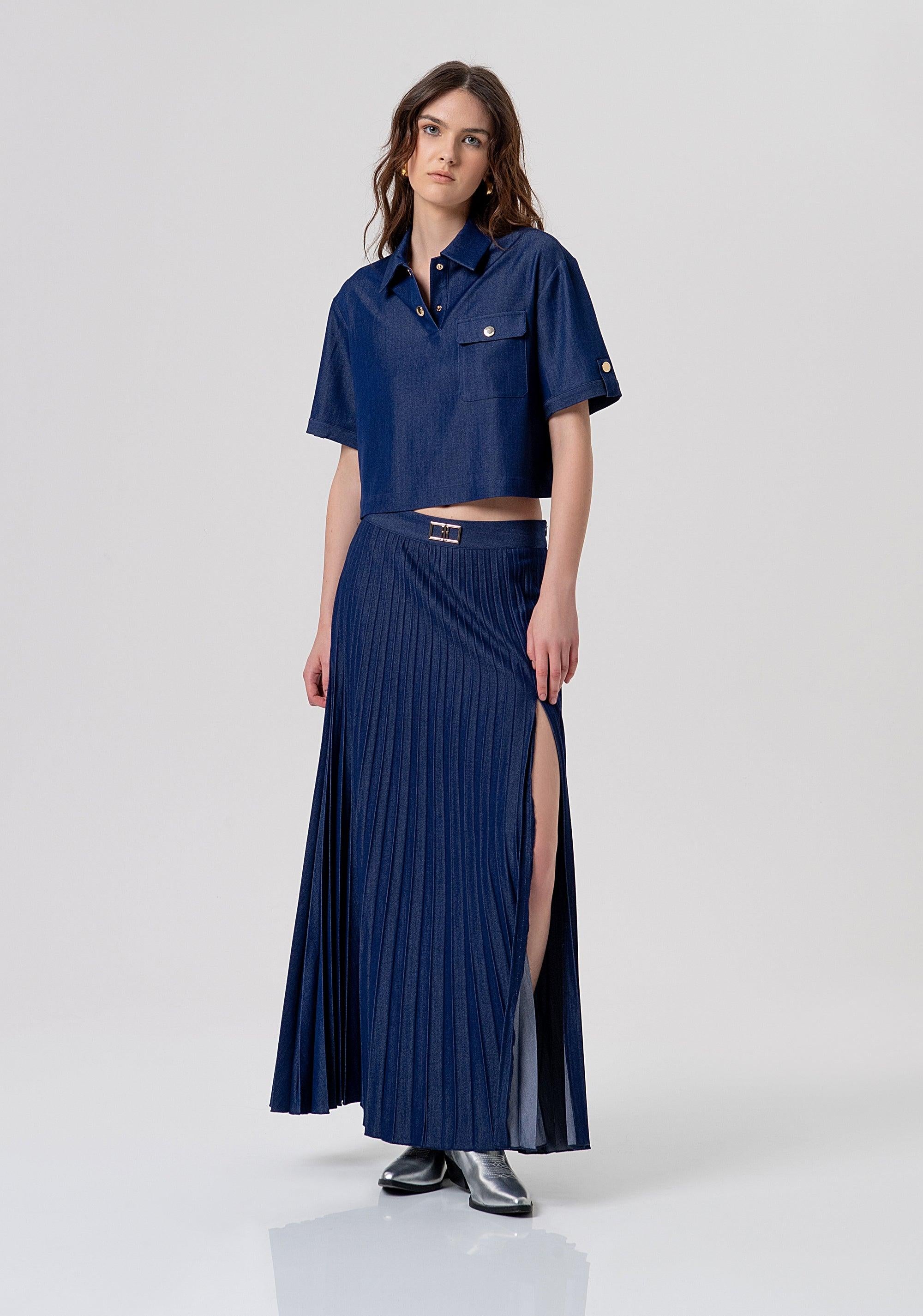 Gonna flare lunga plissettata darkblue FR26SG5005D470F9 117 FRACOMINA 