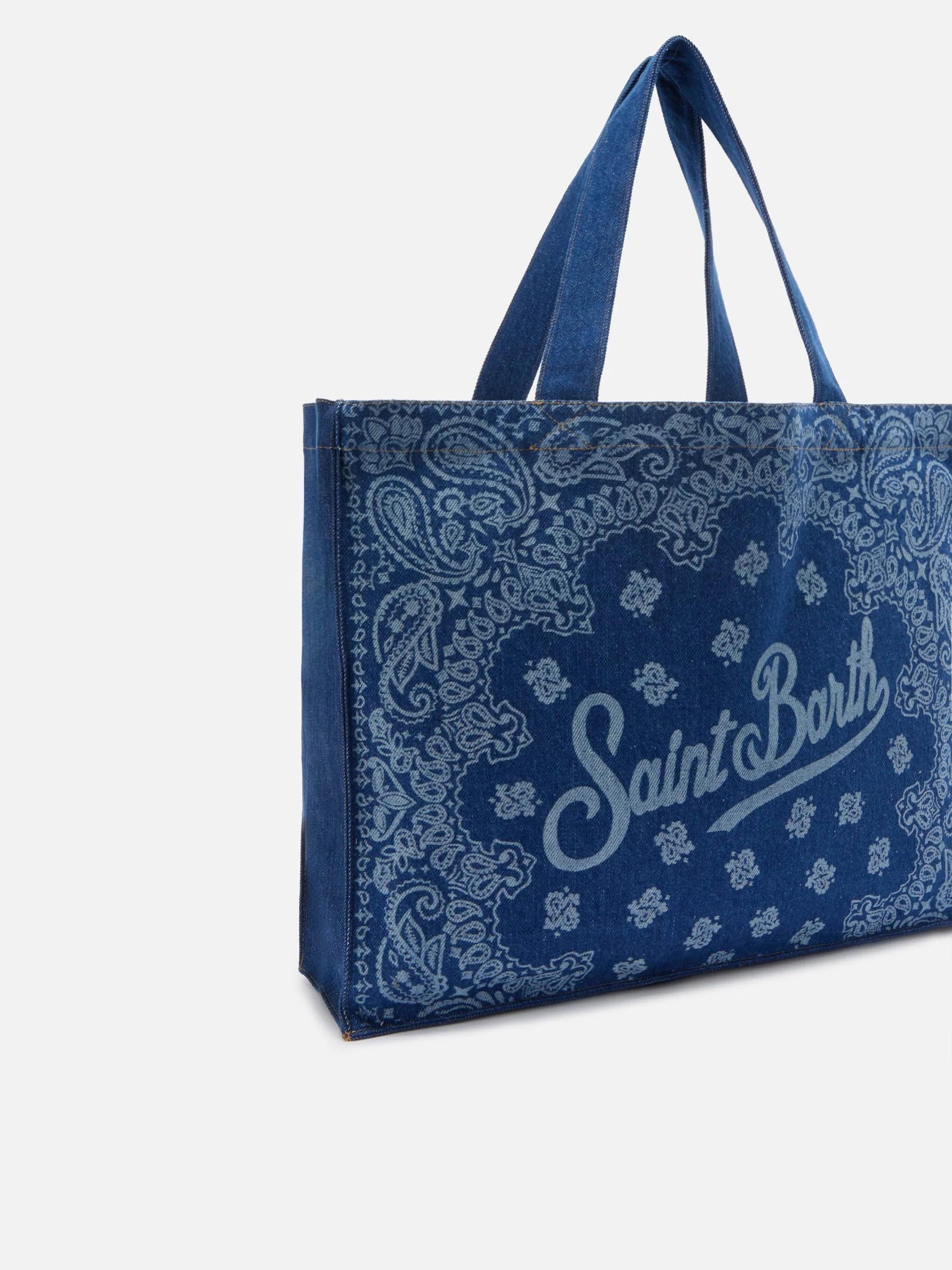 Borsa Essential in tessuto denim con stampa bandana e logo a contrasto EBAGN006 00780L MC2 SAINT BARTH 