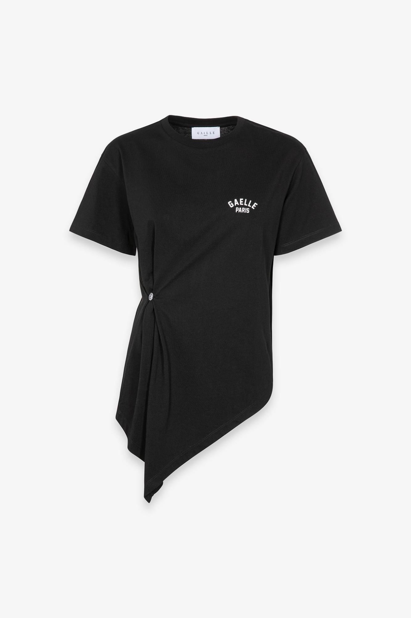 T-Shirt Paricollo Mezza Manica Con Dettaglio Sul Davanti  Nero - Gaëlle Paris GAABW09370-PTTS0043 NERO GAELLE 