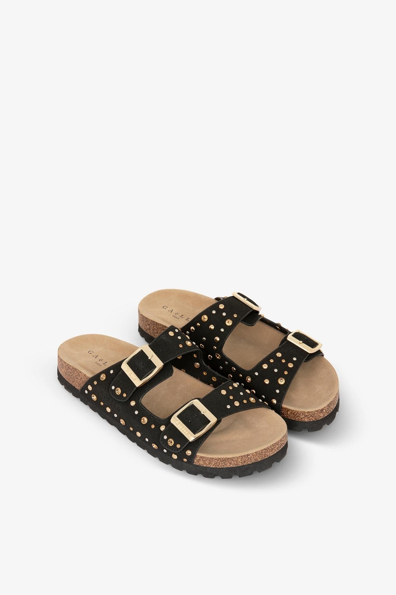 Sandalo In Suede Con Doppia Fibbia E Borchie  Nero - Gaëlle Paris GACAW01719-MTFI0007 NE01 GAELLE 
