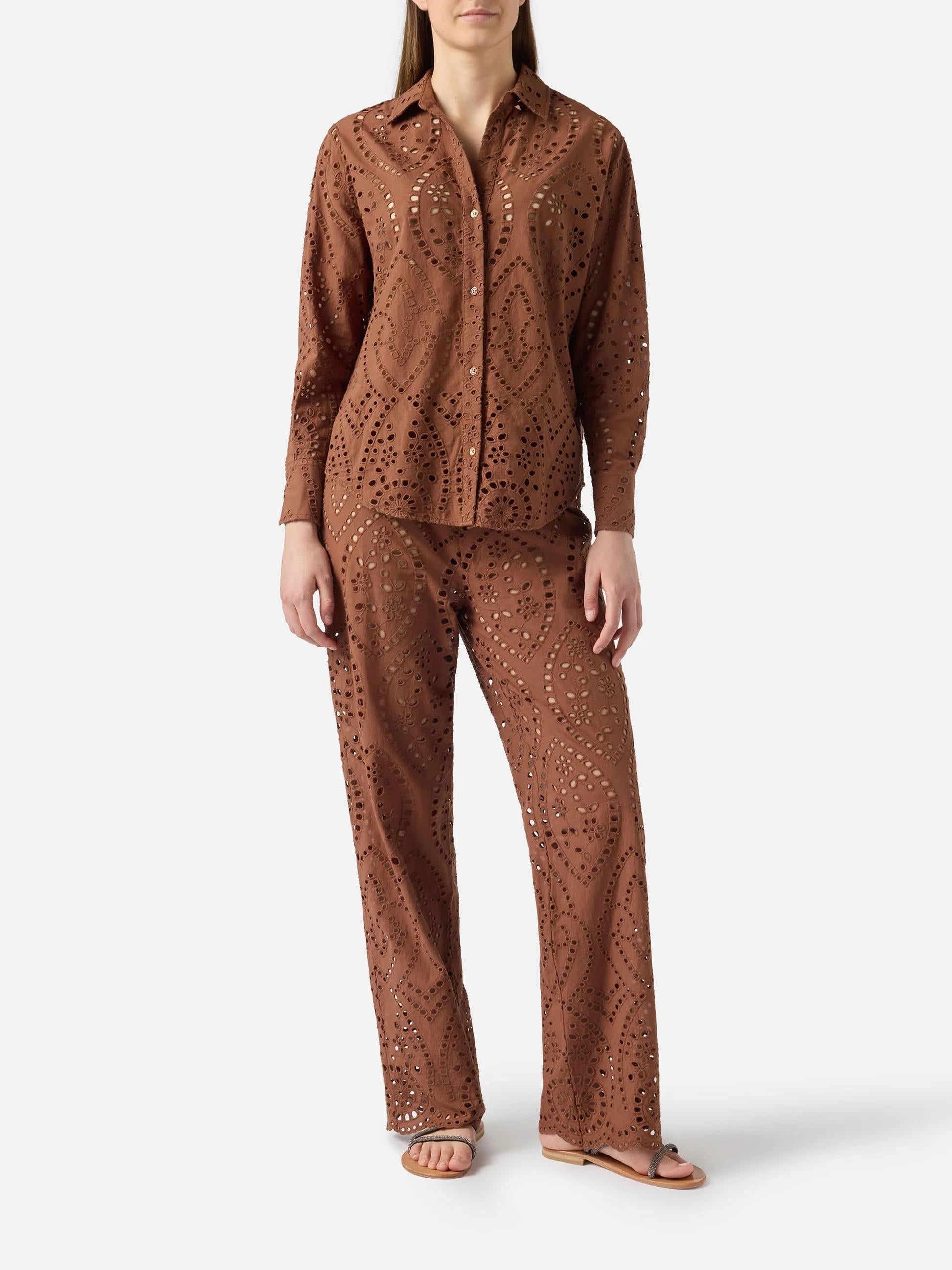 Pantaloni Inez in sangallo marrone IEN0002 01005L MC2 SAINT BARTH 