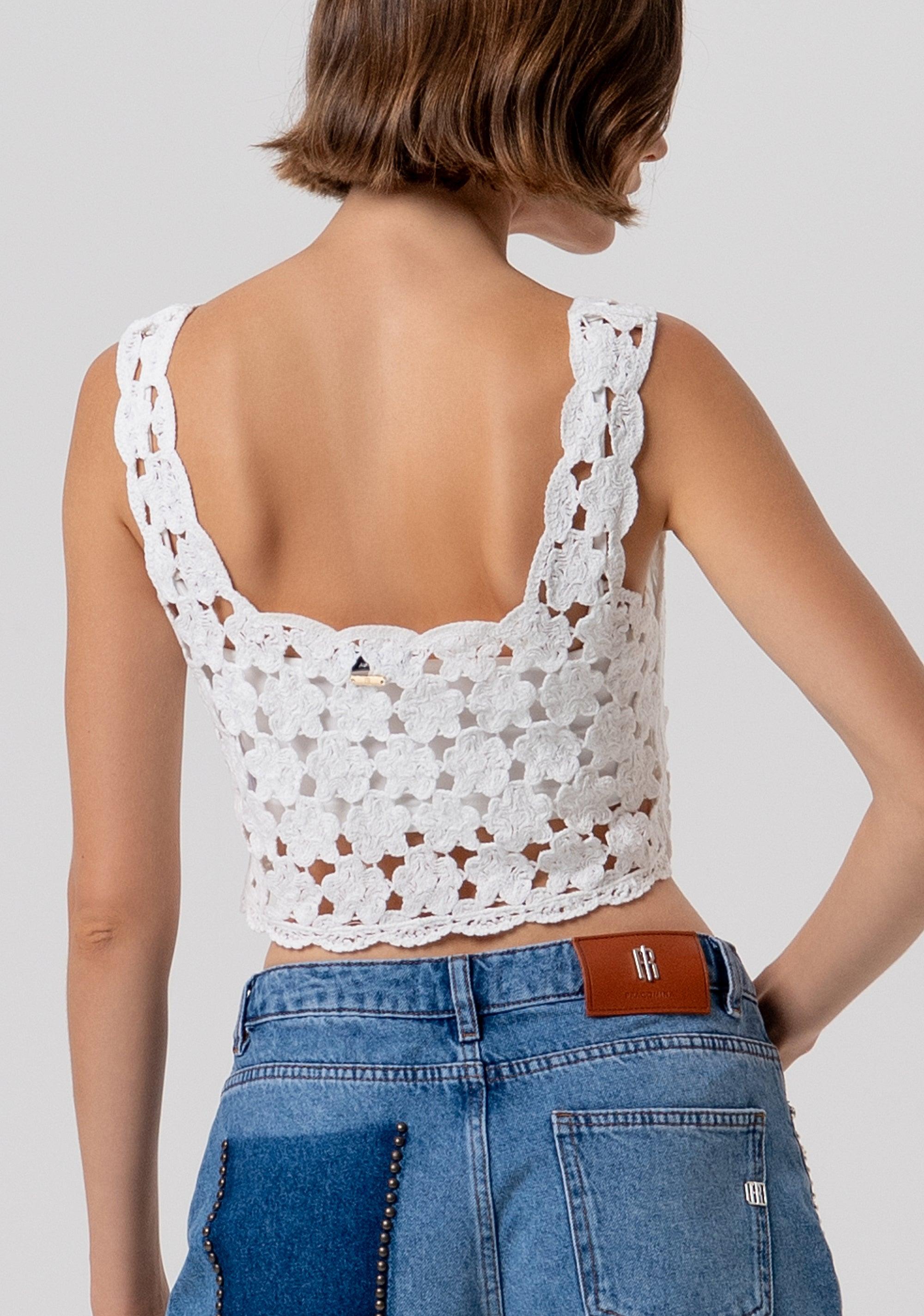 Top cropped senza maniche in pizzo CREAM FR26ST4017K488R6 108 FRACOMINA 
