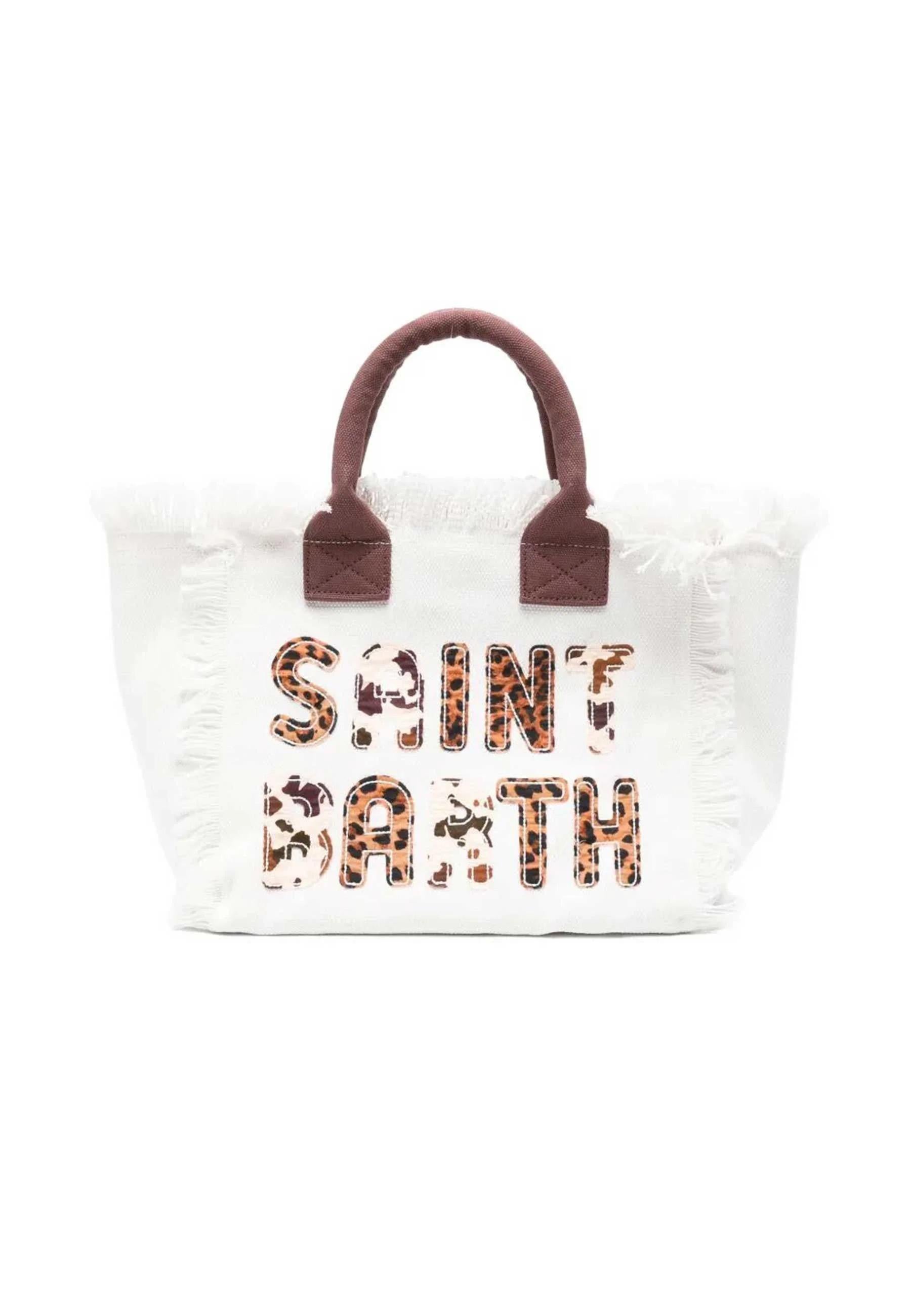 Mc2 saint barth Borsa Colette Bianca in Canvas Logo Animalier Manico Marrone COL0001 00326L MC2 SAINT BARTH 