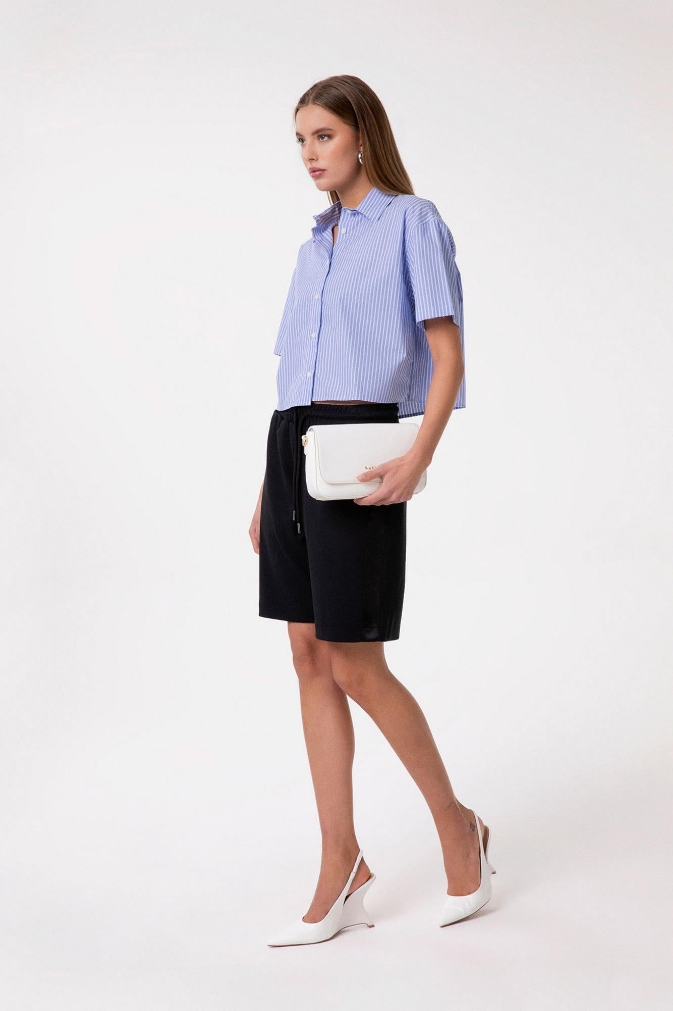 Camicia A Mezza Manica In Bastonetto Di Cotone  Azzurro - Gaëlle Paris GAABW09837-TMTL0030 AZZURRO GAELLE 