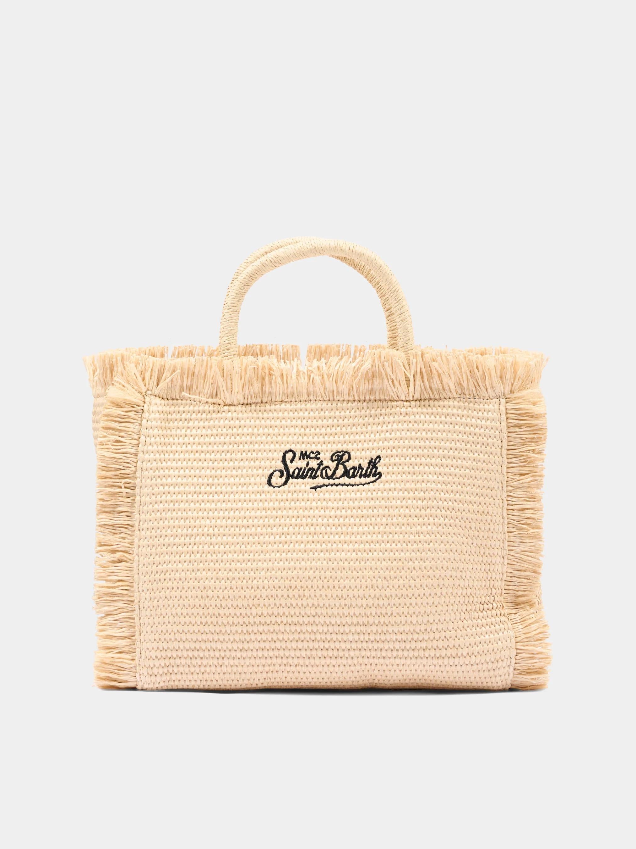 Borsa Colette effetto paglia con logo ricamato nero COL0017 00421L MC2 SAINT BARTH 