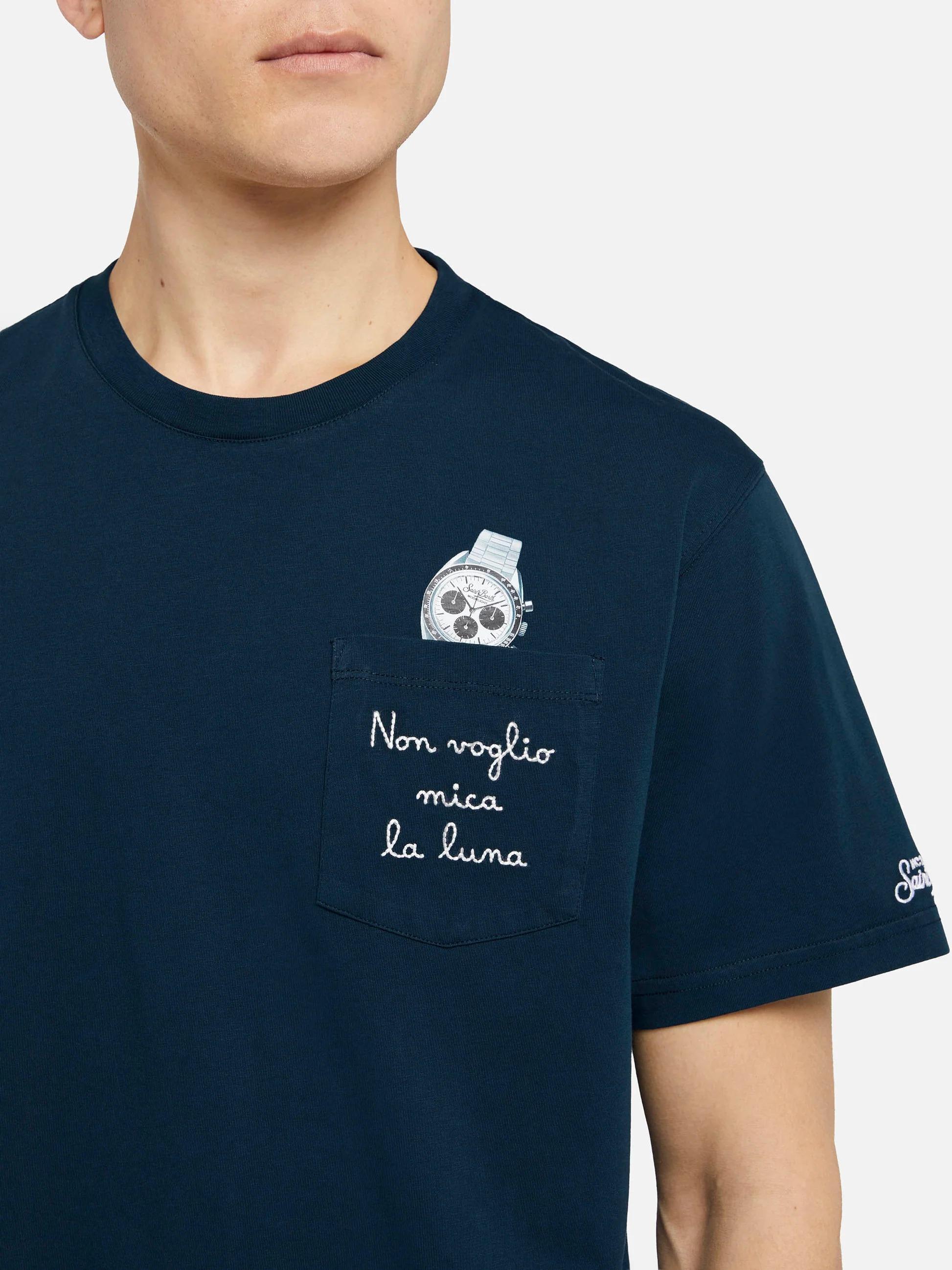 Tshirt in cotone Austin con ricamo e stampa orologio NON VOGLIO MICA LA LUNA AUS0001 04348L MC2 SAINT BARTH 
