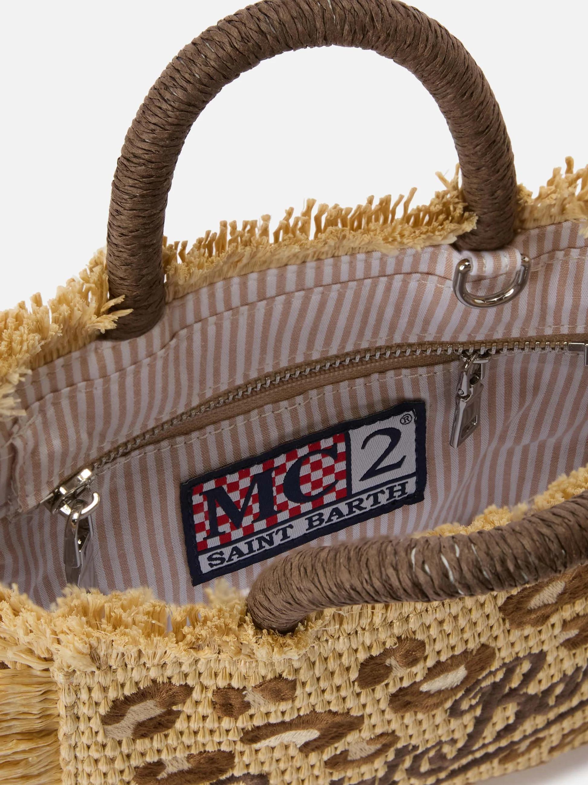 Borsa Vanity mini in tessuto effetto paglia con ricamo leopardato VAMI009 00349L MC2 SAINT BARTH 