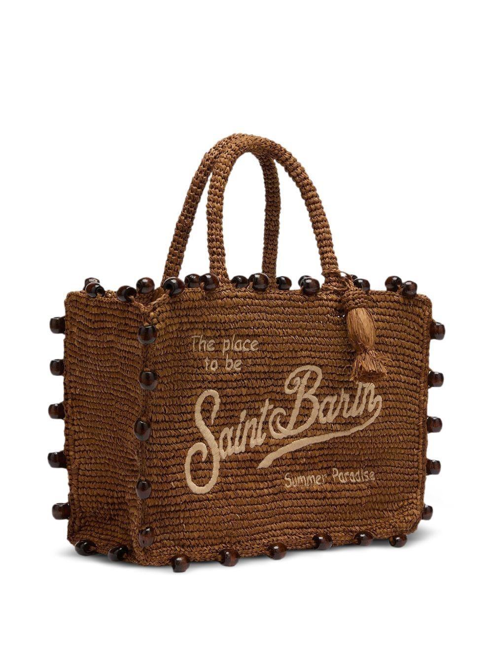 Borsa Colette in rafia marrone con perline e logo ricamato COL0013 09044L MC2 SAINT BARTH 