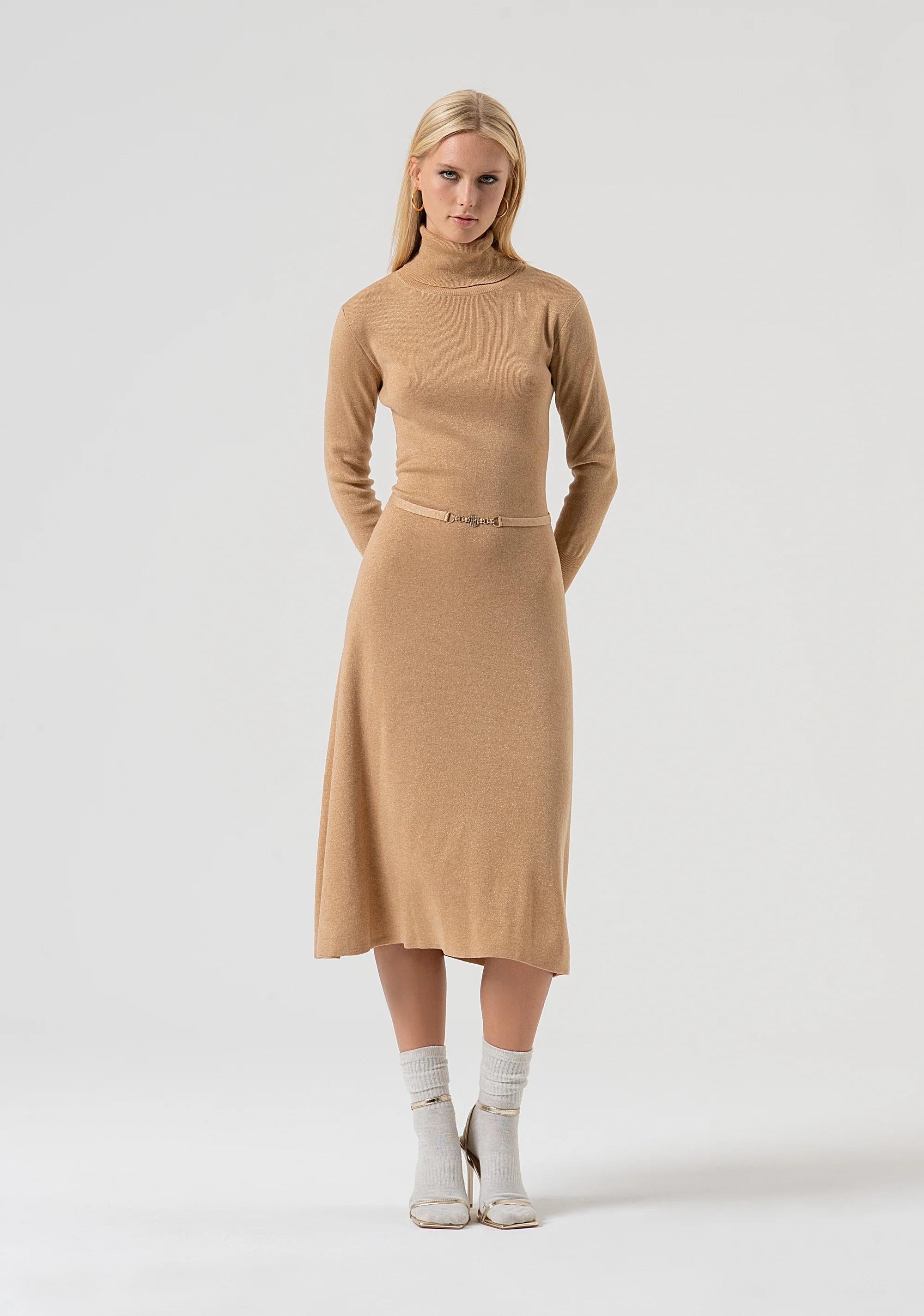 Abito flare midi in maglia con lana e lurex biscuit FR25WD5004K459Q7 S81 FRACOMINA 