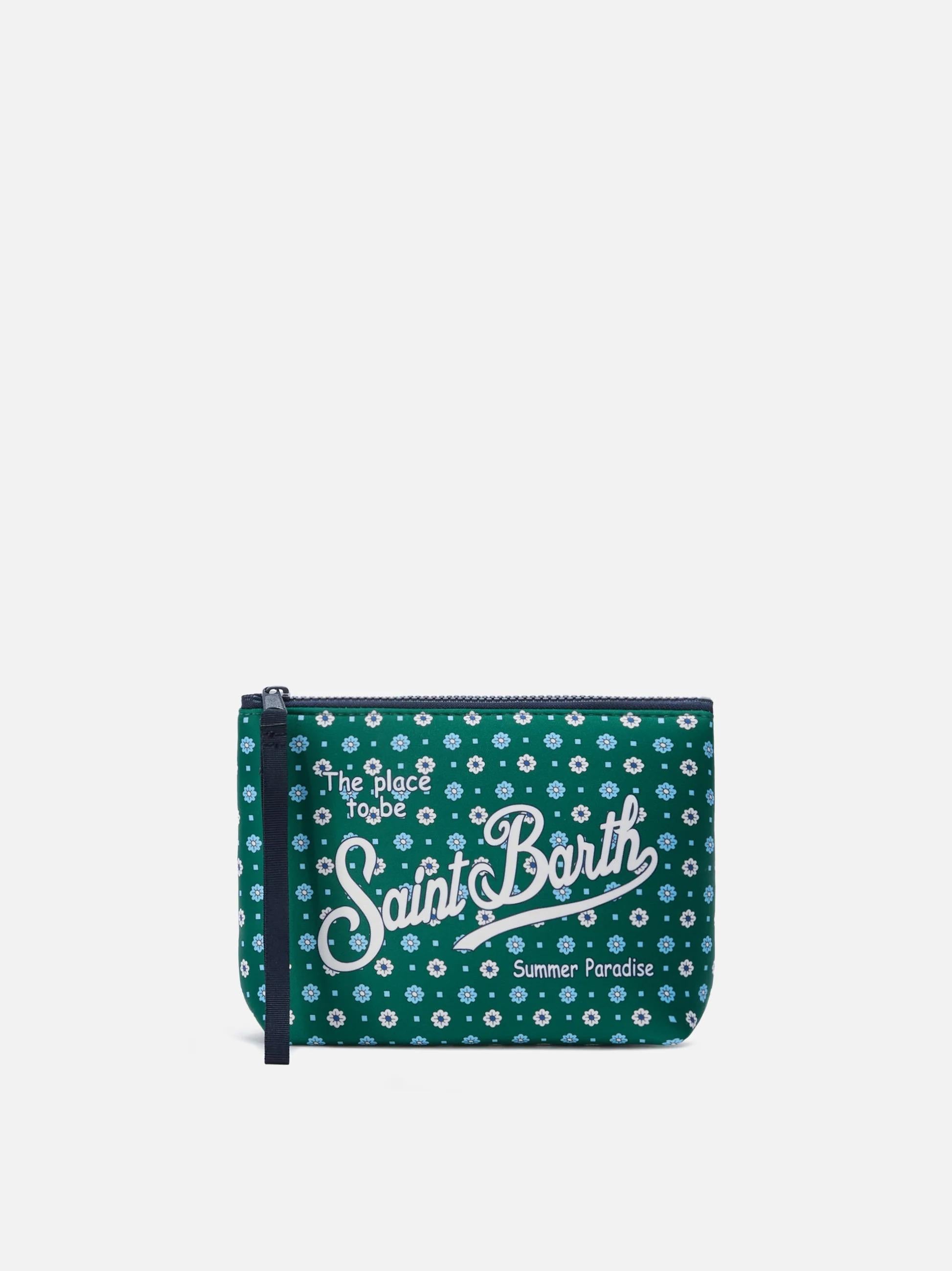 Pochette Aline in scuba verde con stampa a fiori all-over ALIN001 07695L MC2 SAINT BARTH 