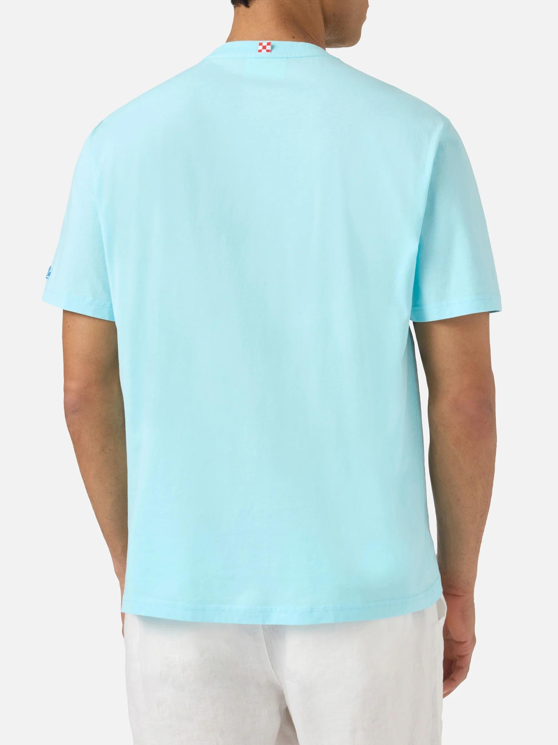 T-shirt Austin azzurra con orologio e ricamo My Life Is Complicated AUS0001 04347L MC2 SAINT BARTH 