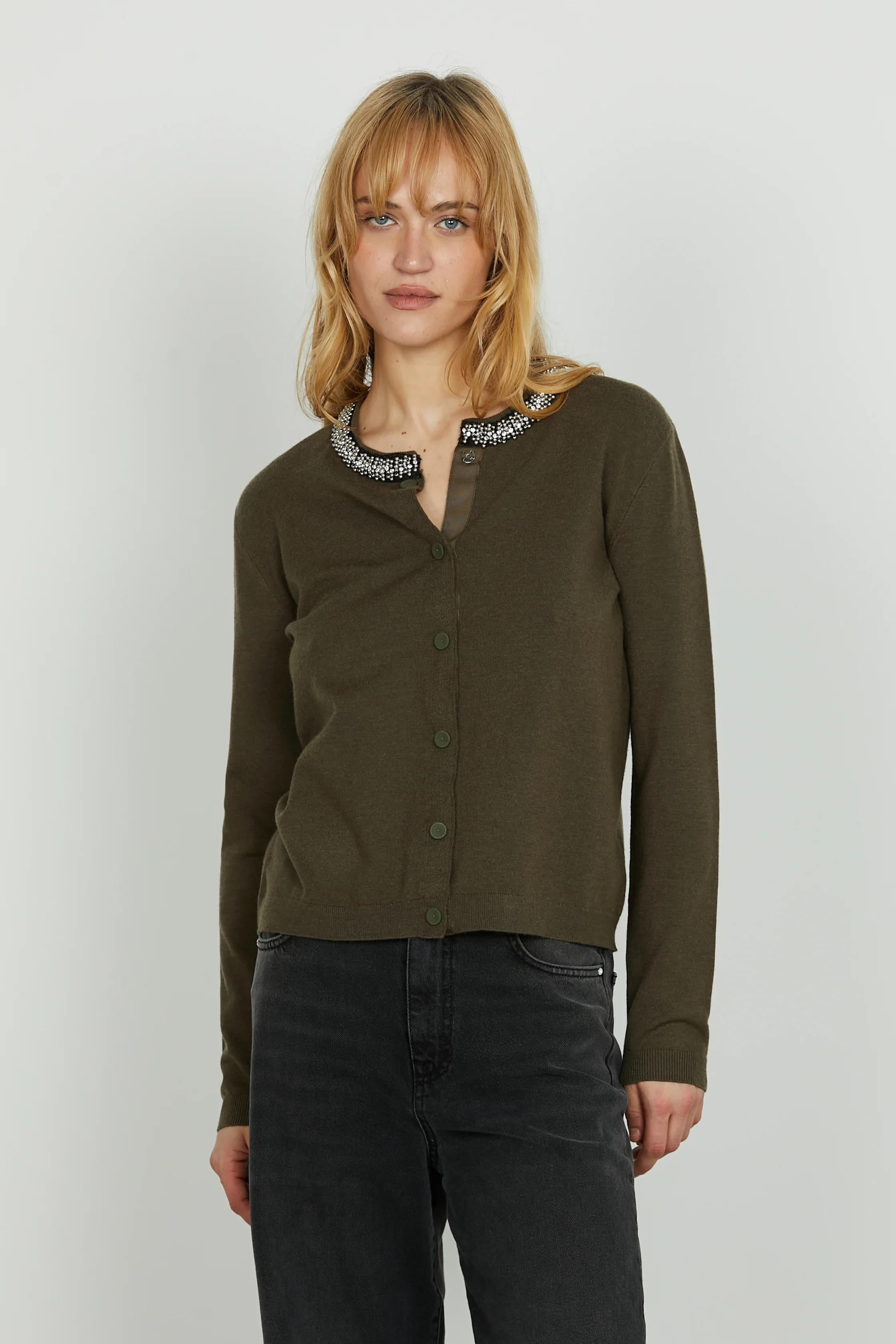 Relish Cardigan SARIA manica lunga con applicazione strass più perline beech RDA2502605008 BEECH RELISH 