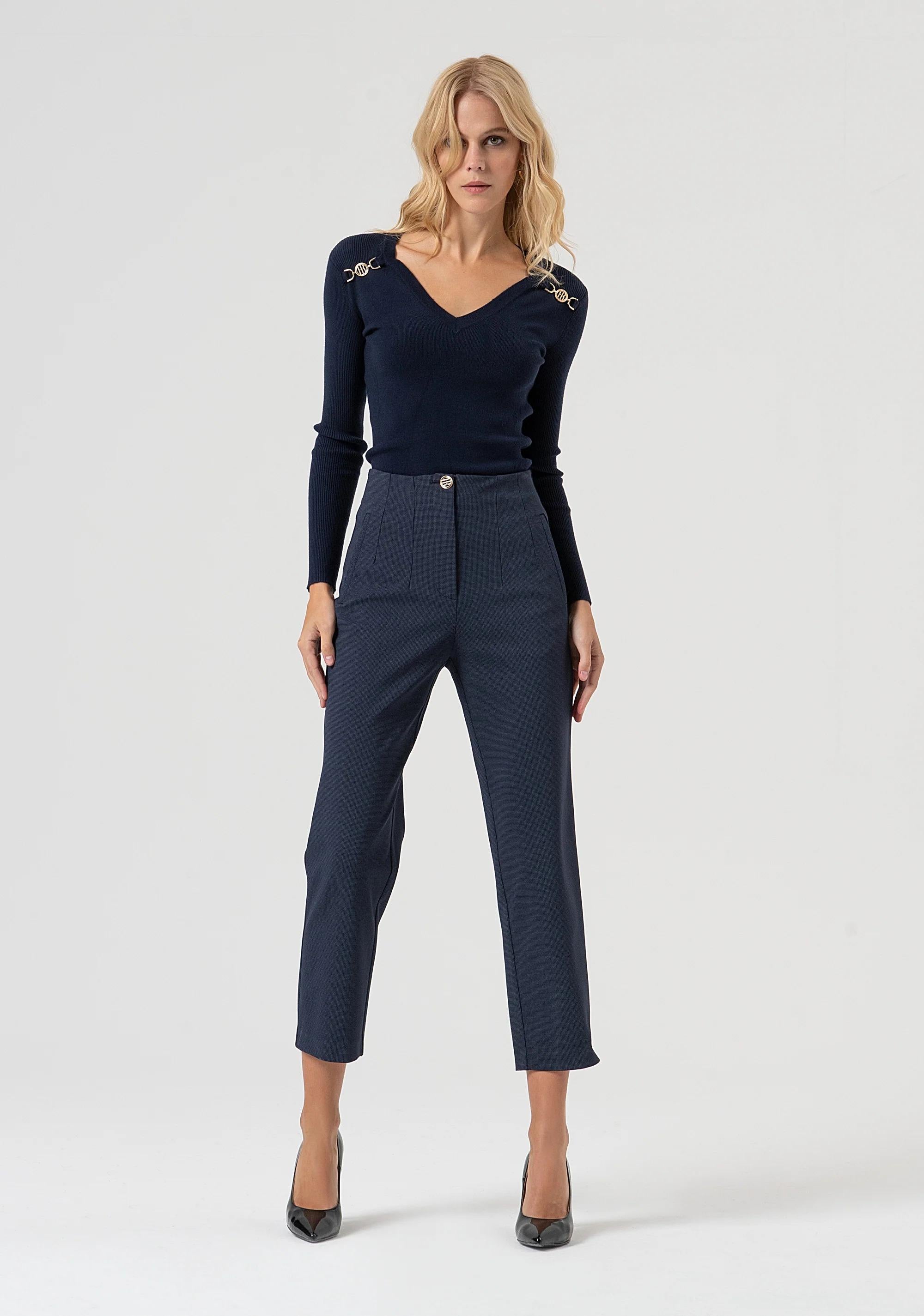 Fracomina Pantalone slim a quadretti dark blue FR25WV1009W72701 117 FRACOMINA 