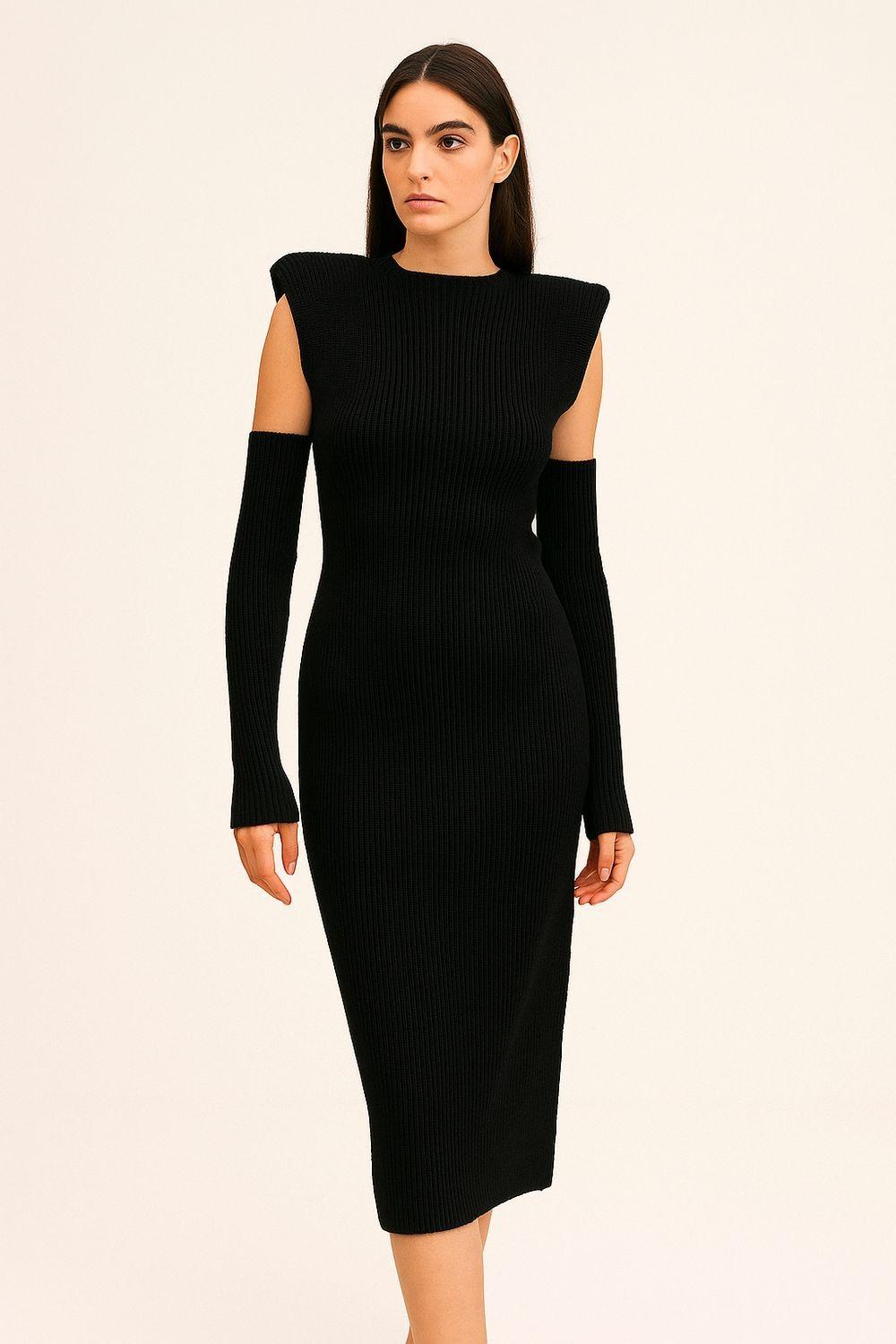 VICOLO - abito in maglia con manicotti 77331F -NERO 77331F NERO VICOLO 