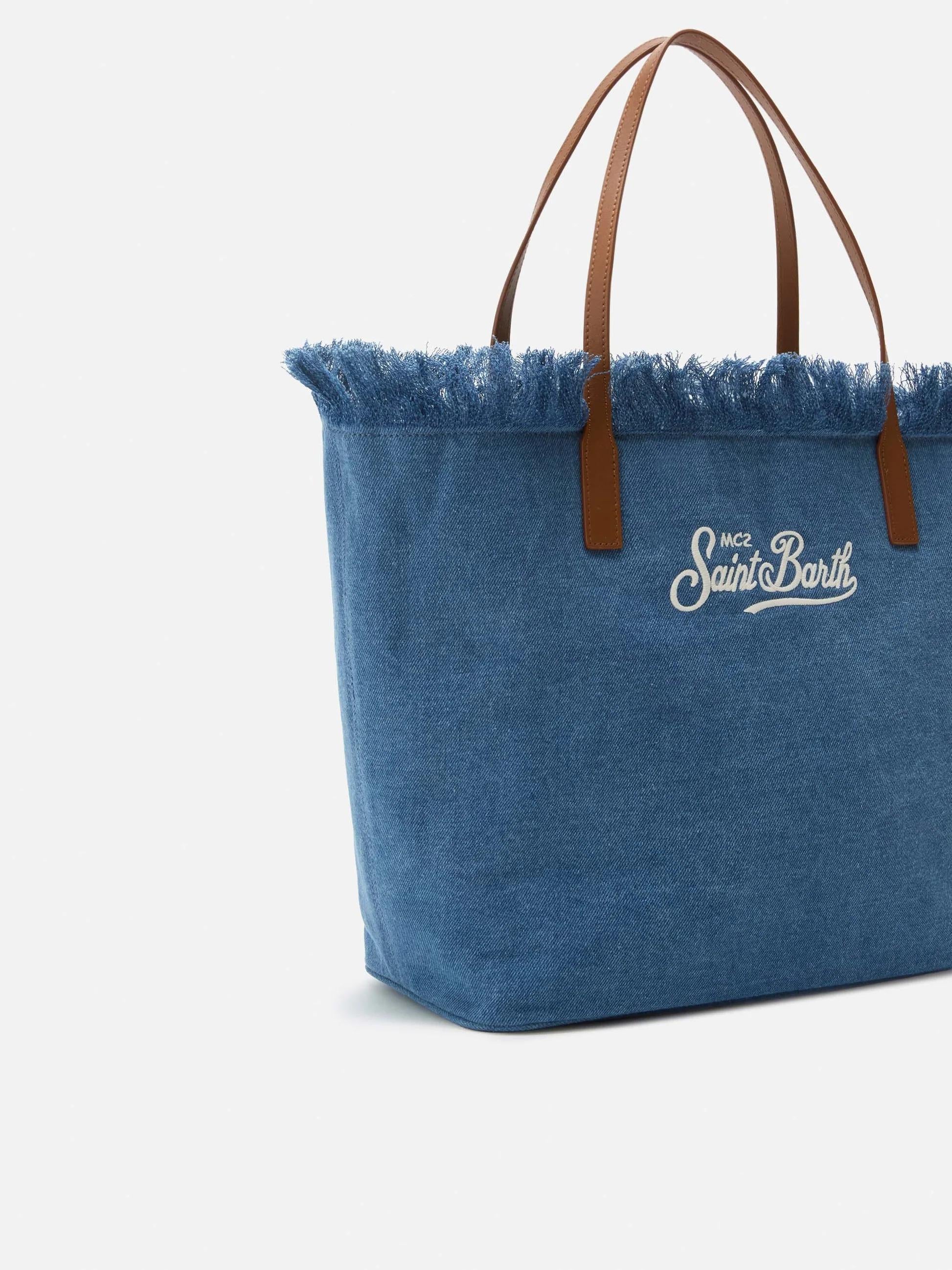 Borsa City regular in tessuto denim con frange CBF0001 00436L MC2 SAINT BARTH 