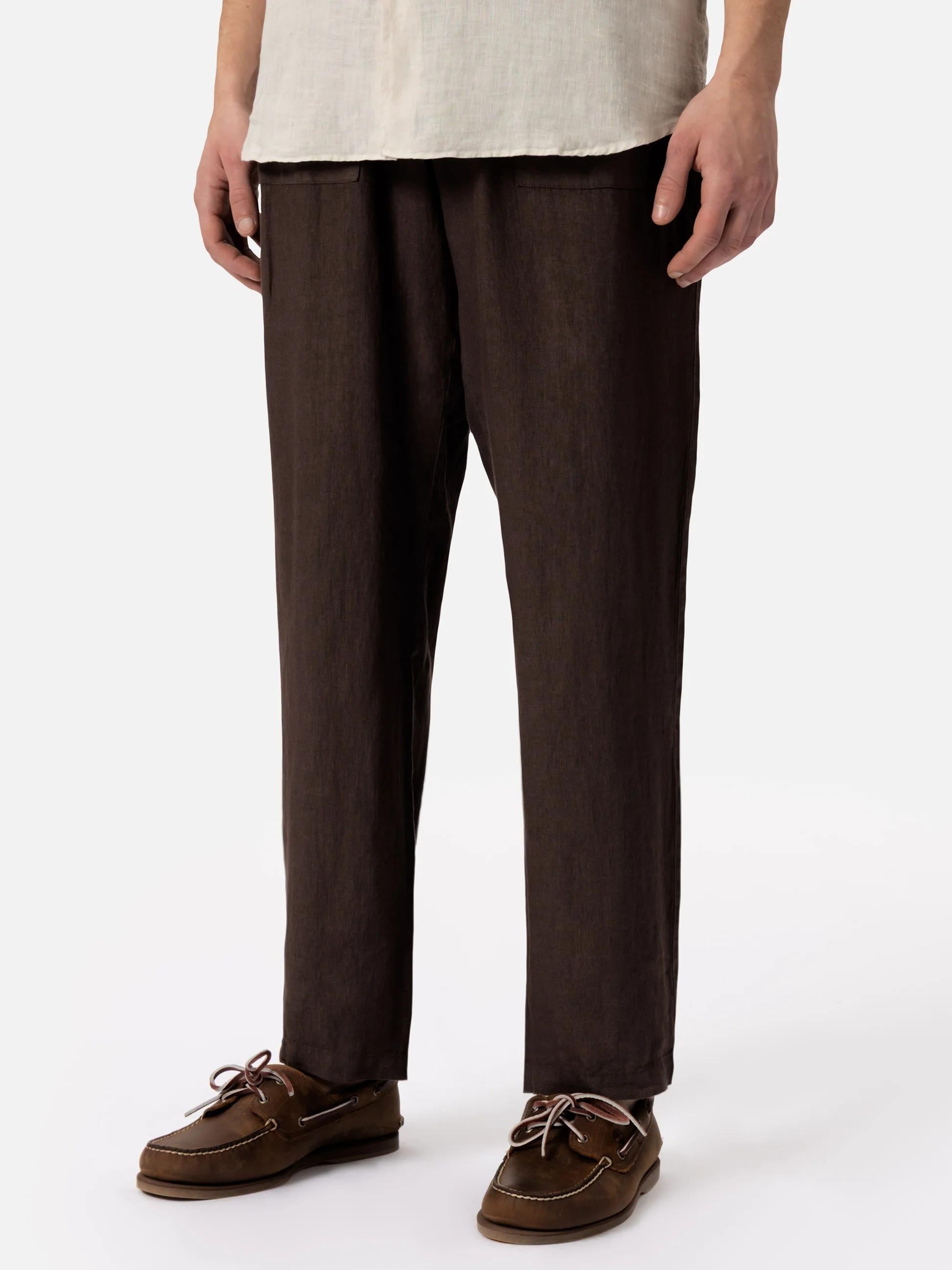 Pantaloni in lino marroni Calais con coulisse CAA0001 00920L MC2 SAINT BARTH 