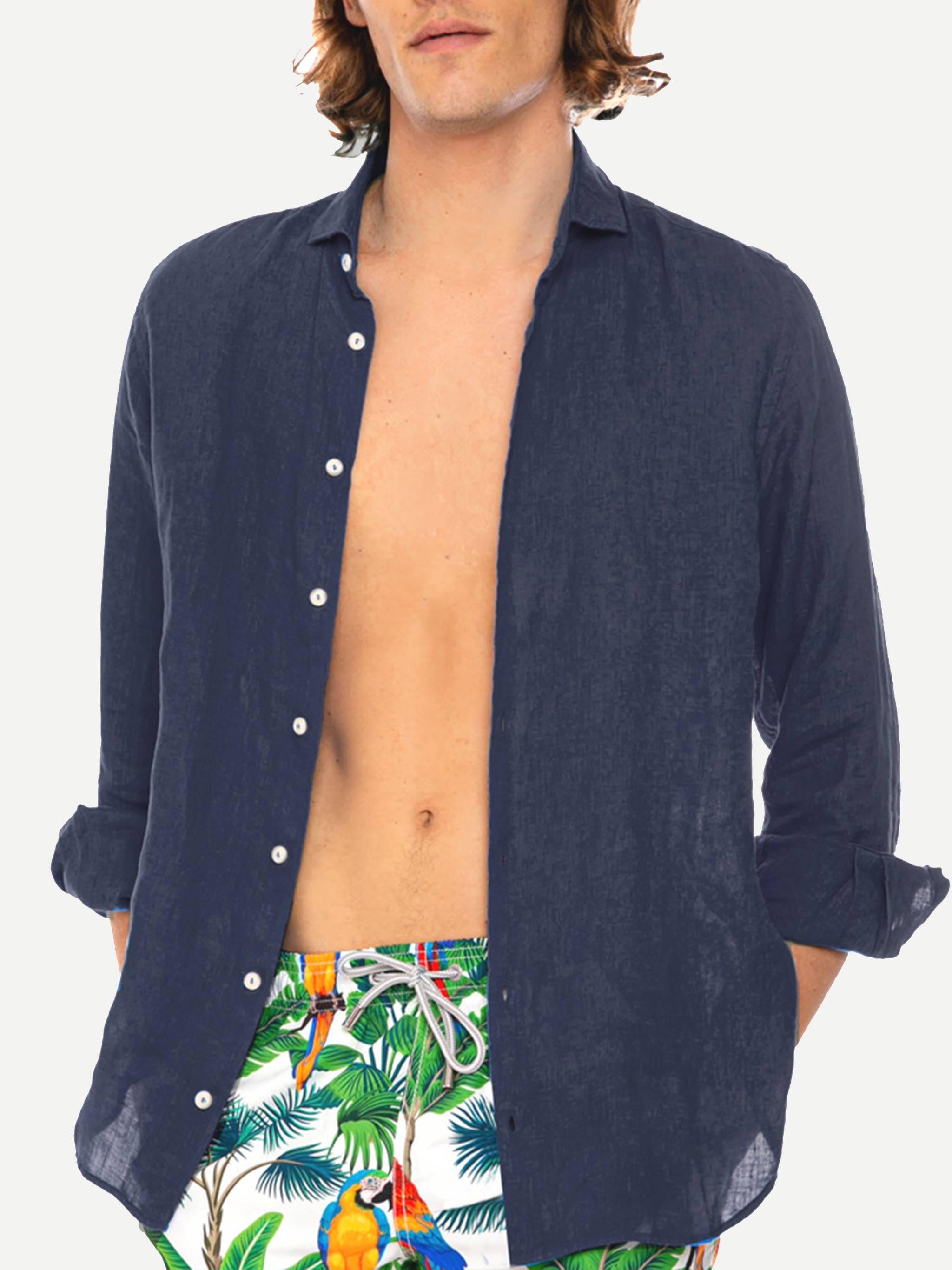 Camicia Pamplona In Lino Blu Navy PAMP001 03145H MC2 SAINT BARTH 