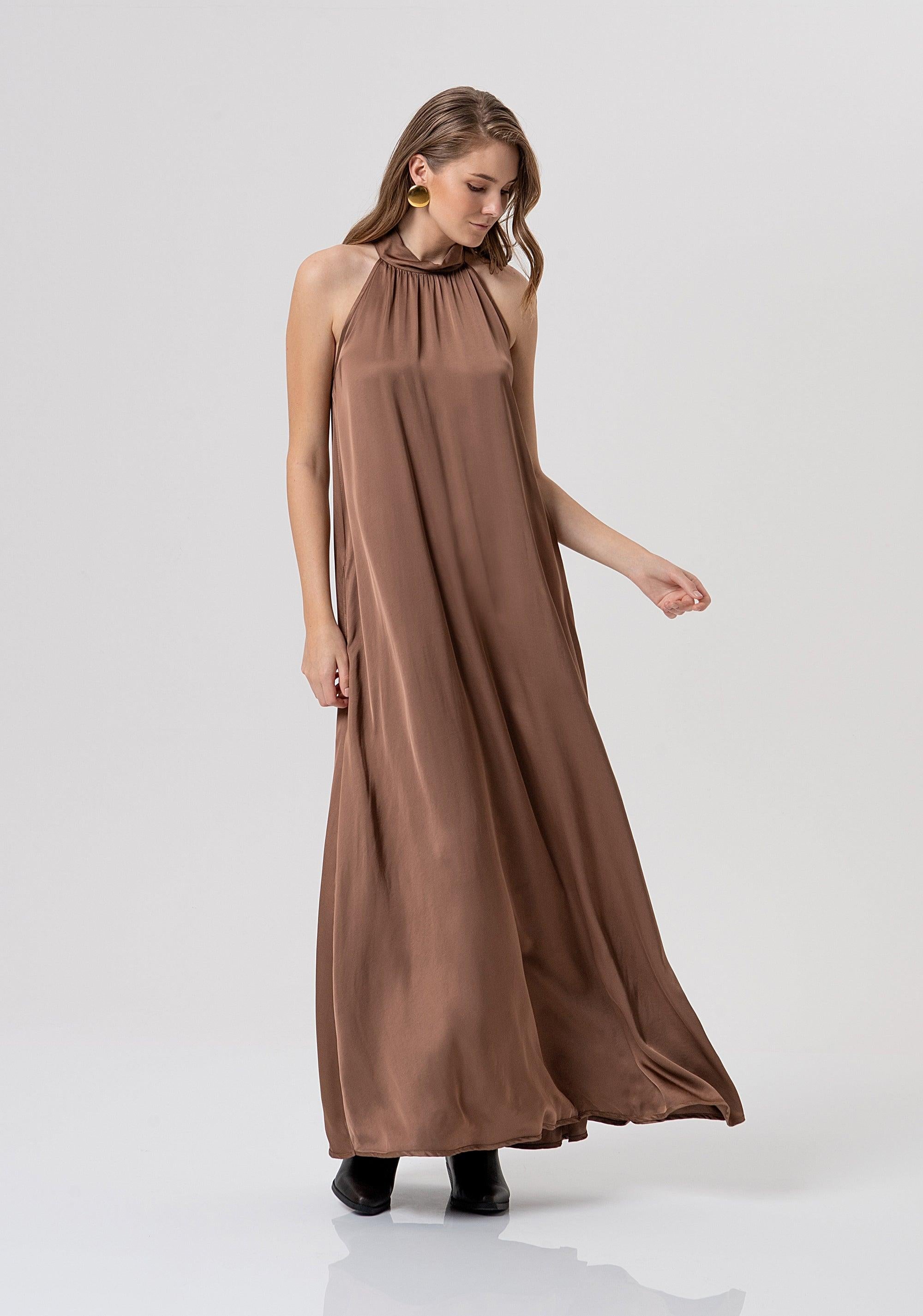 Abito senza maniche linea ad A in raso di viscosa CACAO FR26SD3016W41301 M07 FRACOMINA 