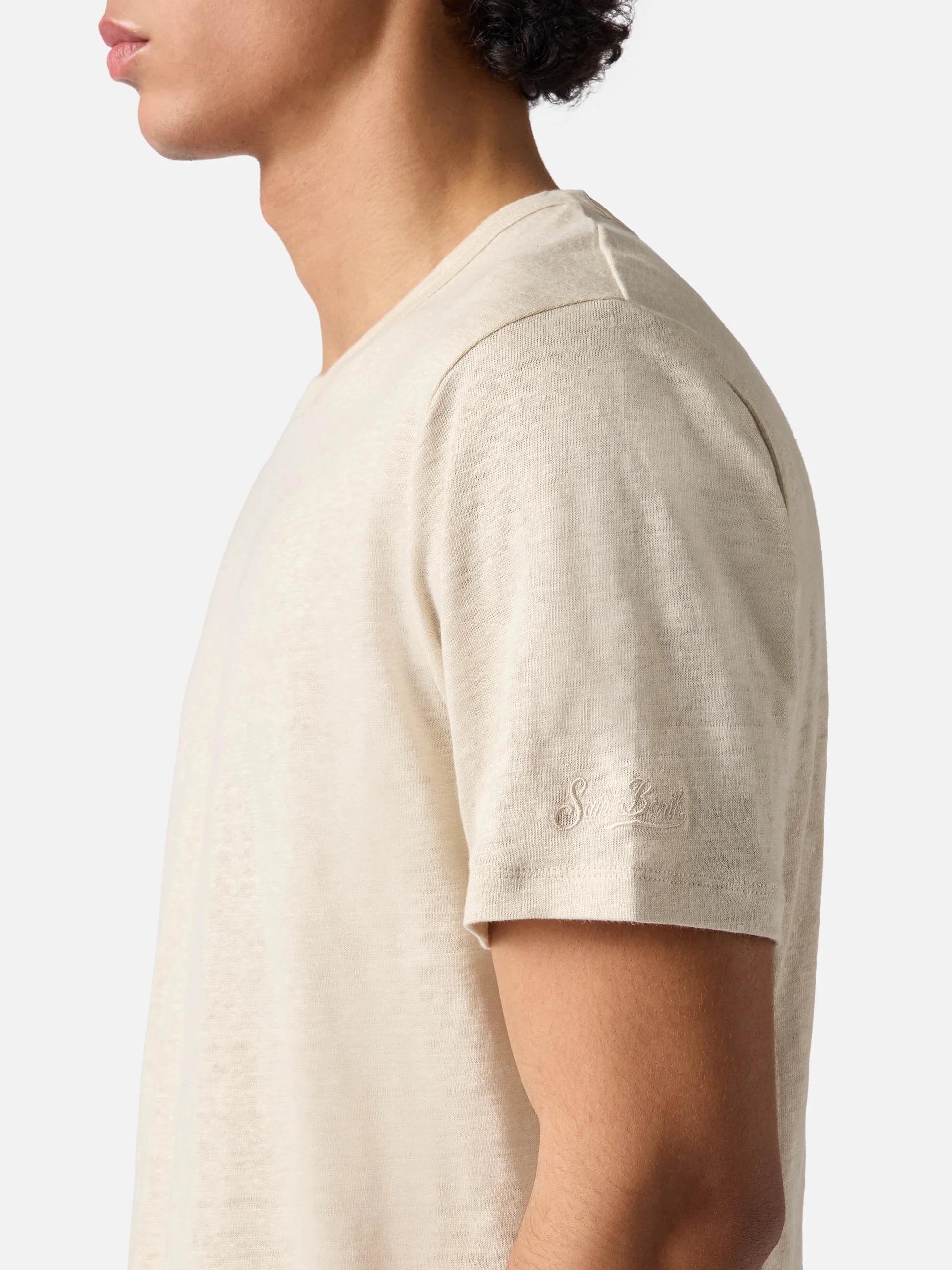 T-shirt Ecstasea in puro lino panna con logo ricamato ECS0003 00138L MC2 SAINT BARTH 