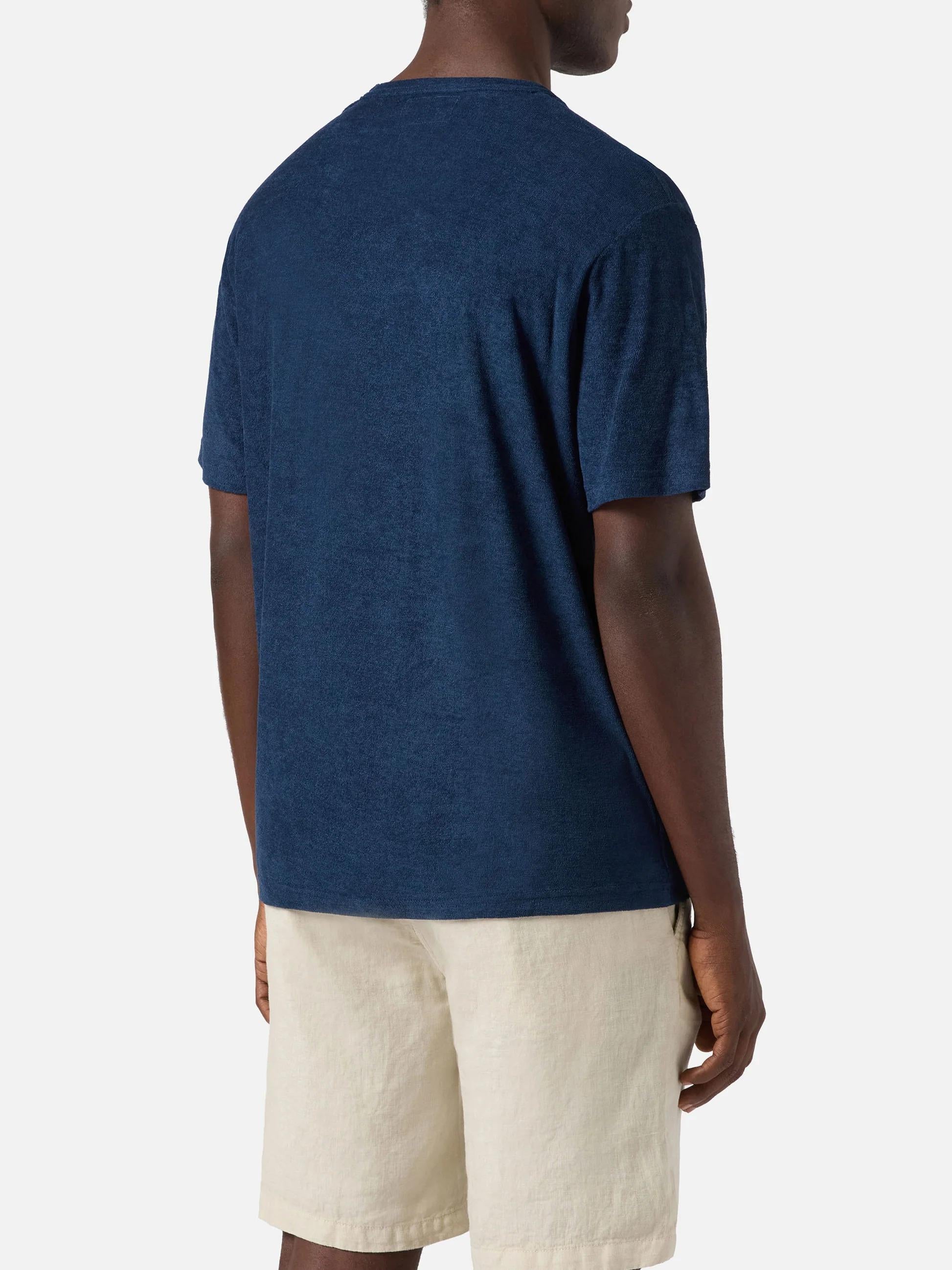 T-shirt Gary in cotone effetto spugna blu con ricamo logo GAR0002 00145L MC2 SAINT BARTH 
