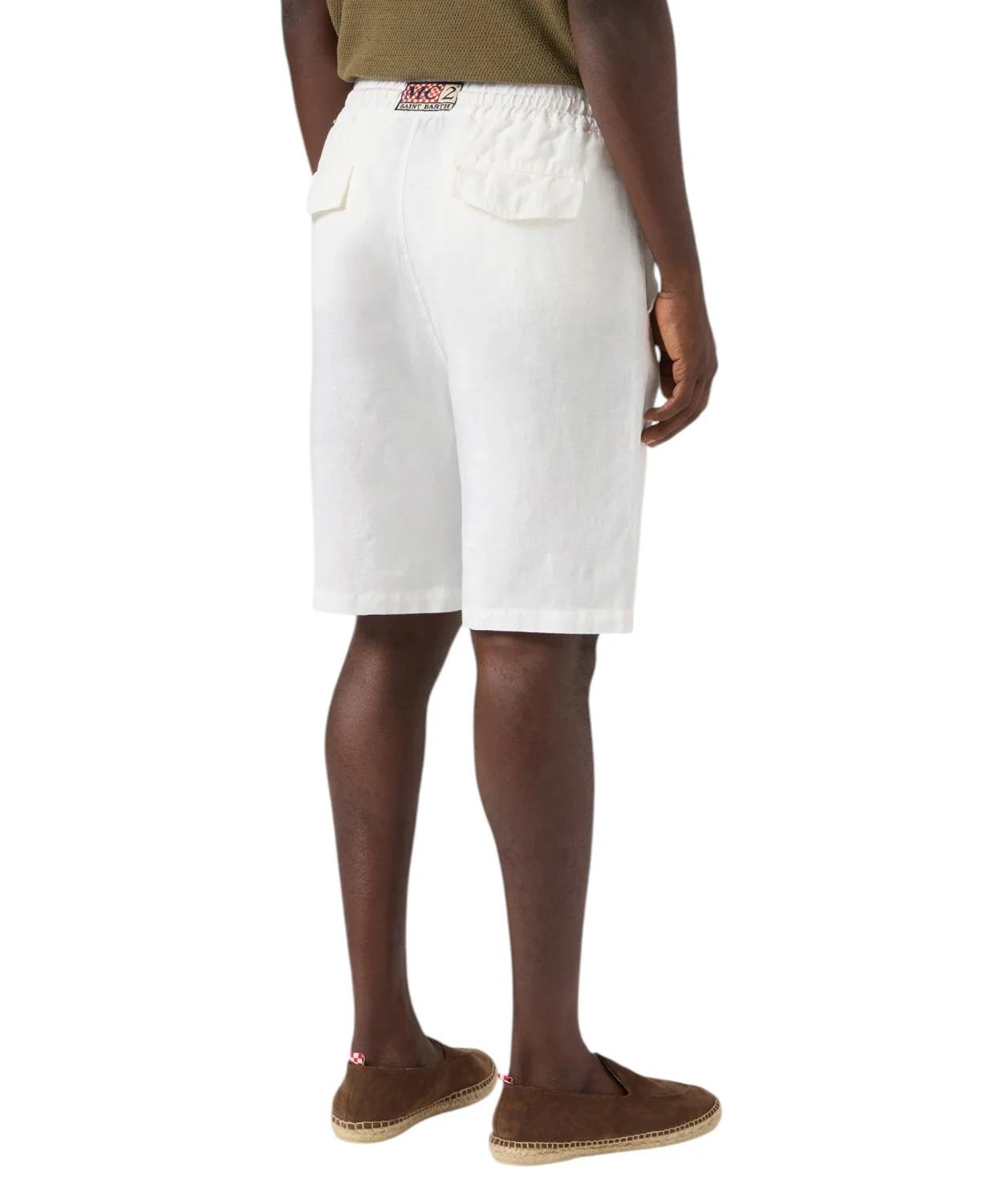 MC2 SAINT BARTH<BR/>Bermuda uomo Marseille in puro lino con coulisse bianco MRE0002 01457L MC2 SAINT BARTH 